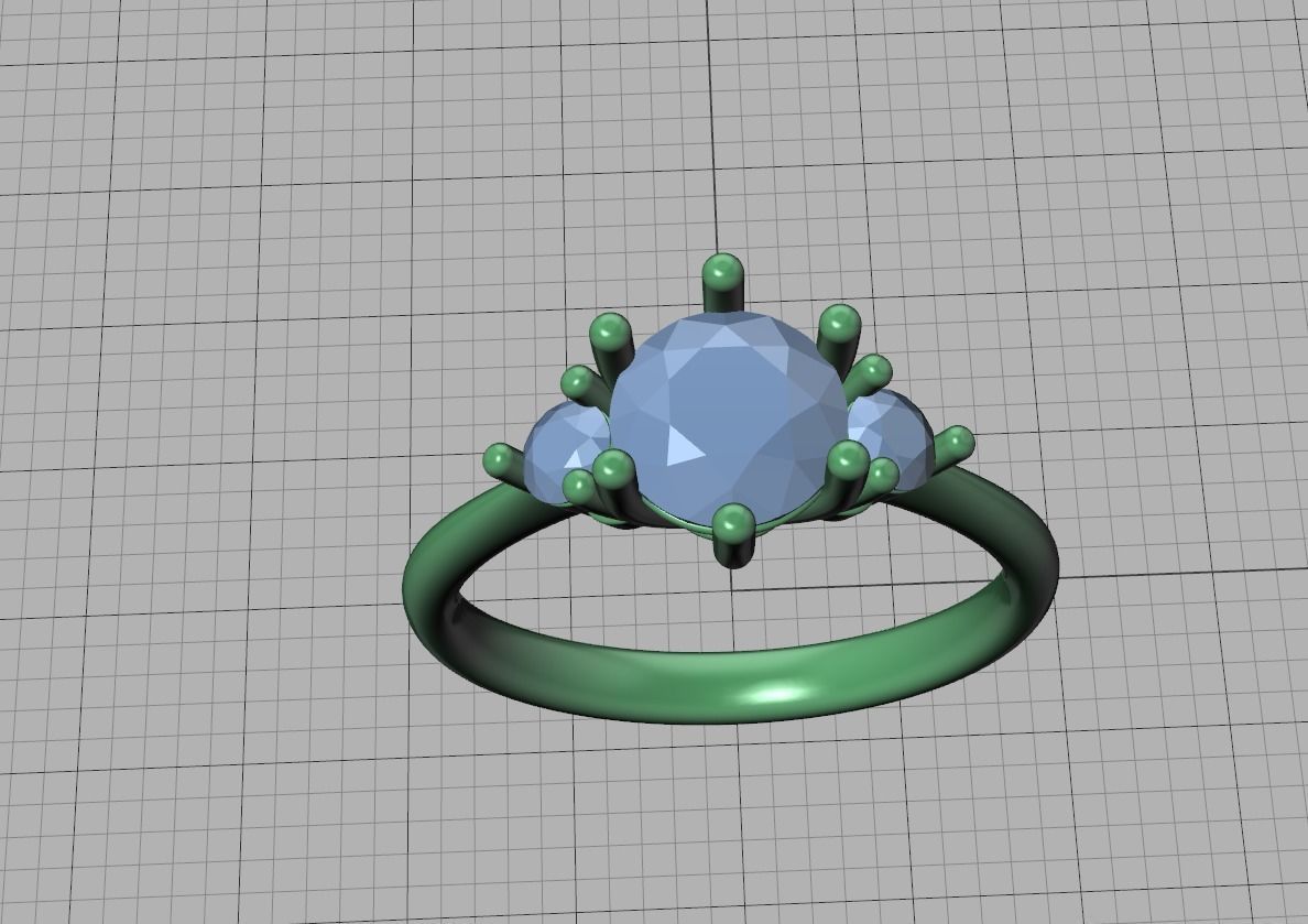 3 Stone Mia Engagement Ring 1ct main and 3mm side stones 3D print model_38