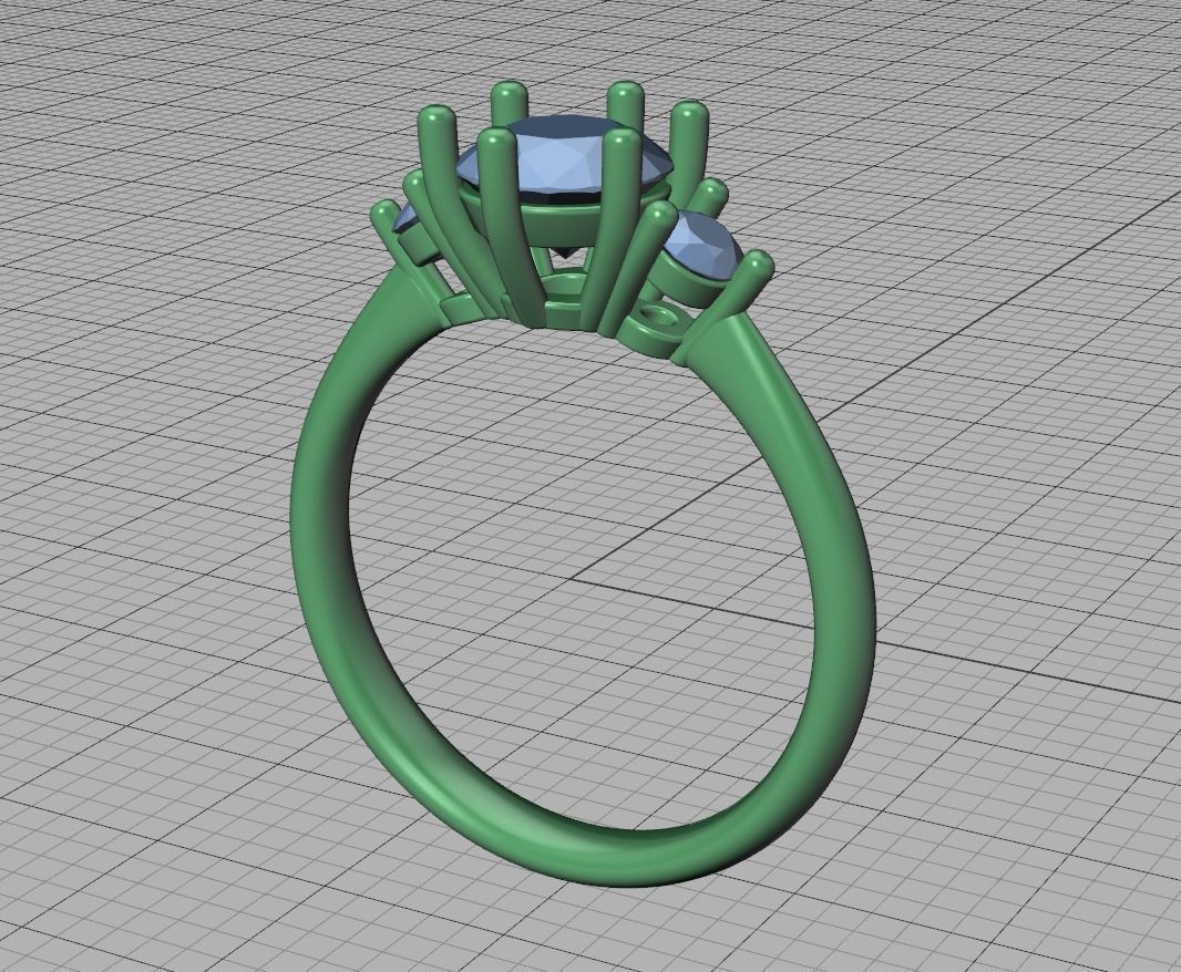 3 Stone Mia Engagement Ring 1ct main and 3mm side stones 3D print model_36