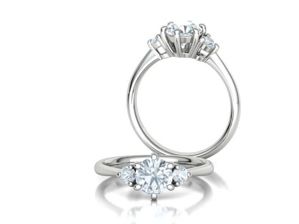 3 Stone Mia Engagement Ring 1ct main and 3mm side stones 3D print model_3