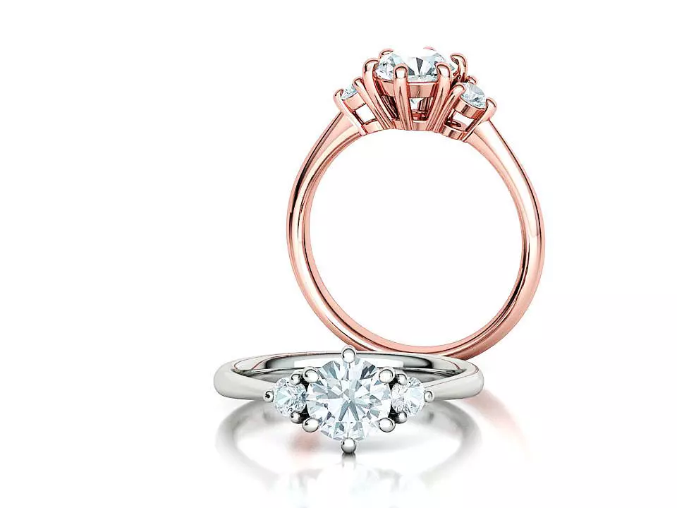 3 Stone Mia Engagement Ring 1ct main and 3mm side stones 3D print model_0