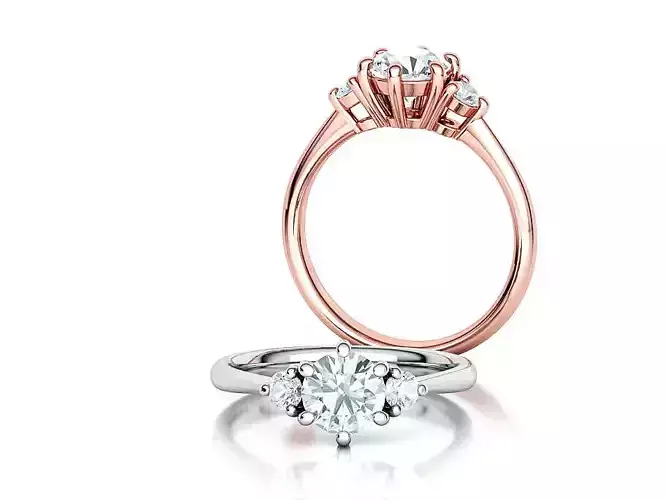 3 Stone Mia Engagement Ring 1ct main and 3mm side stones 3D print model