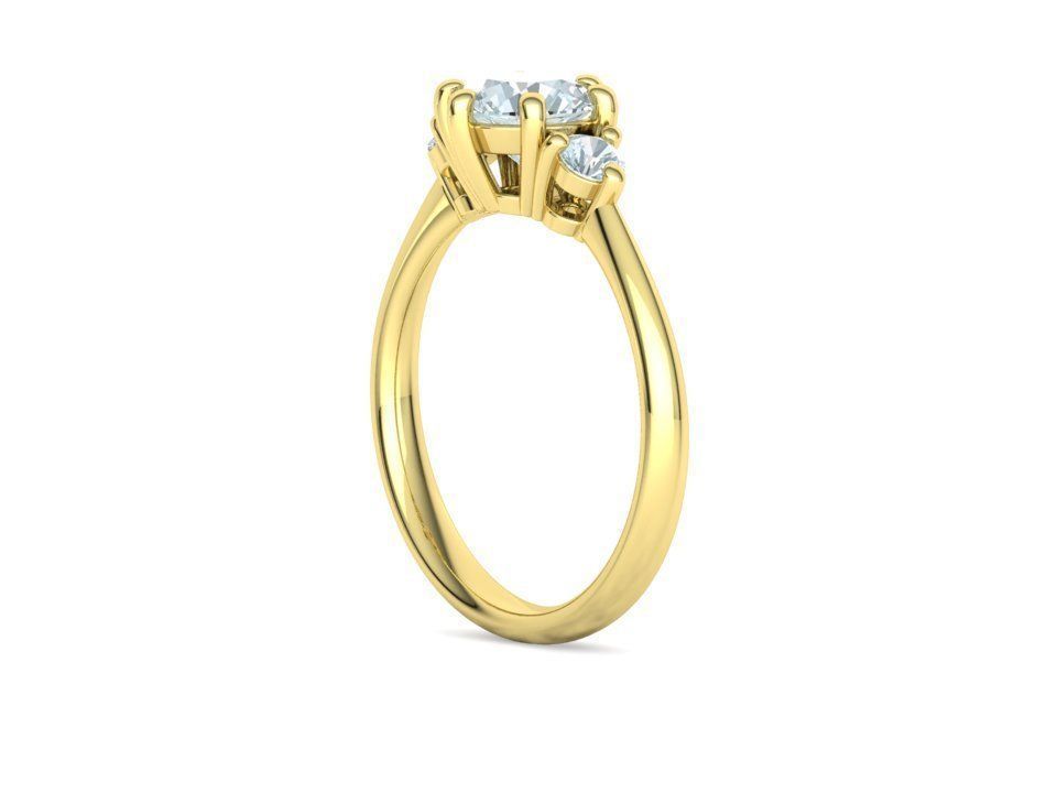 3 Stone Mia Engagement Ring 1ct main and 3mm side stones 3D print model_29