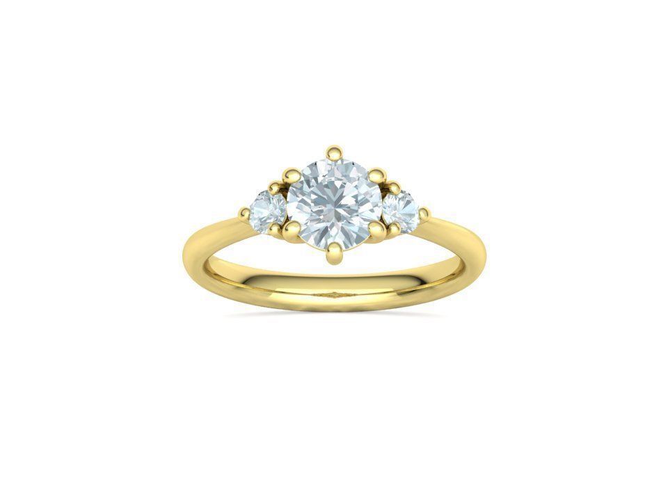 3 Stone Mia Engagement Ring 1ct main and 3mm side stones 3D print model_11
