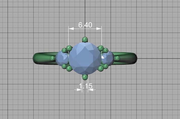 3 Stone Mia Engagement Ring 1ct main and 3mm side stones 3D print model_14