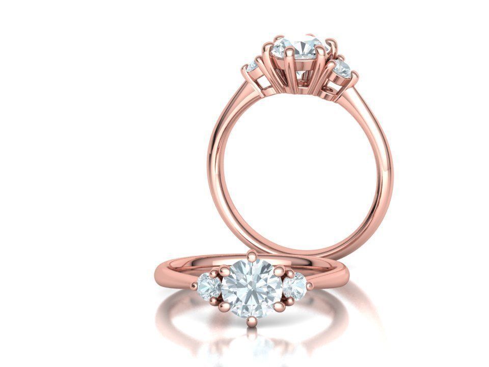 3 Stone Mia Engagement Ring 1ct main and 3mm side stones 3D print model_1