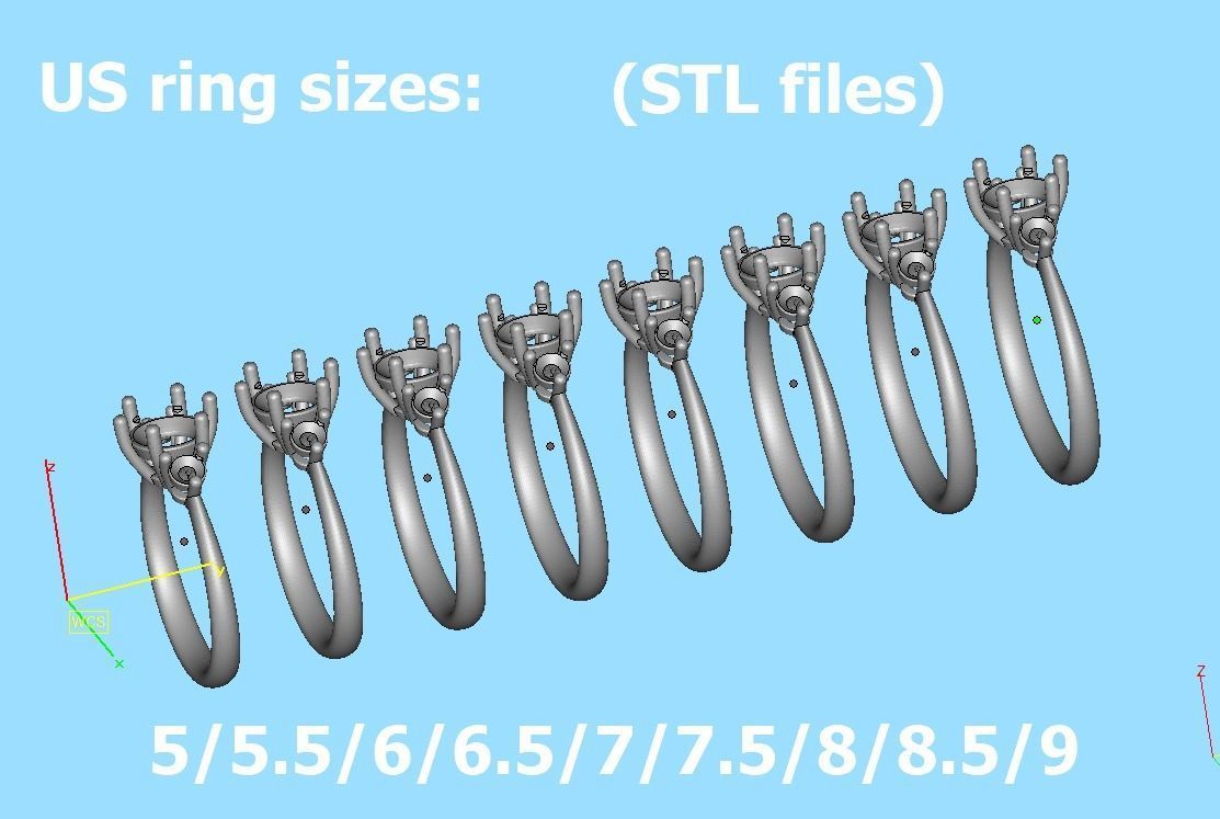 3 Stone Mia Engagement Ring 1ct main and 3mm side stones 3D print model_16