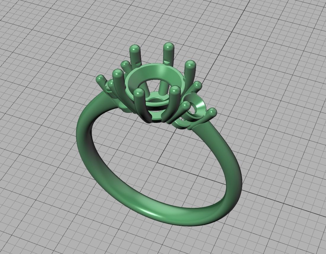 3 Stone Mia Engagement Ring 1ct main and 3mm side stones 3D print model_41