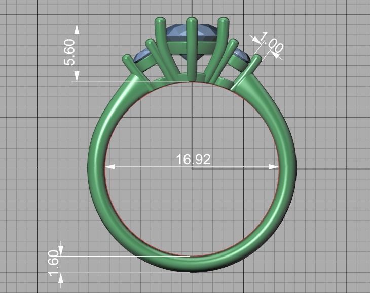 3 Stone Mia Engagement Ring 1ct main and 3mm side stones 3D print model_15