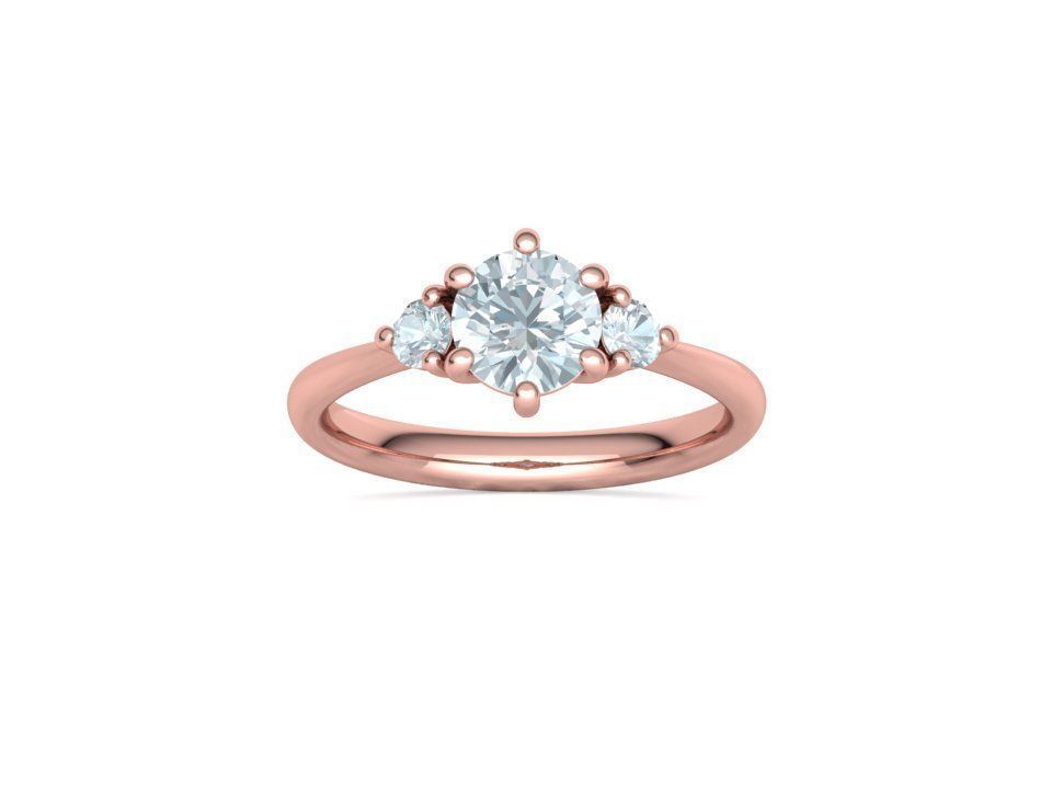 3 Stone Mia Engagement Ring 1ct main and 3mm side stones 3D print model_10