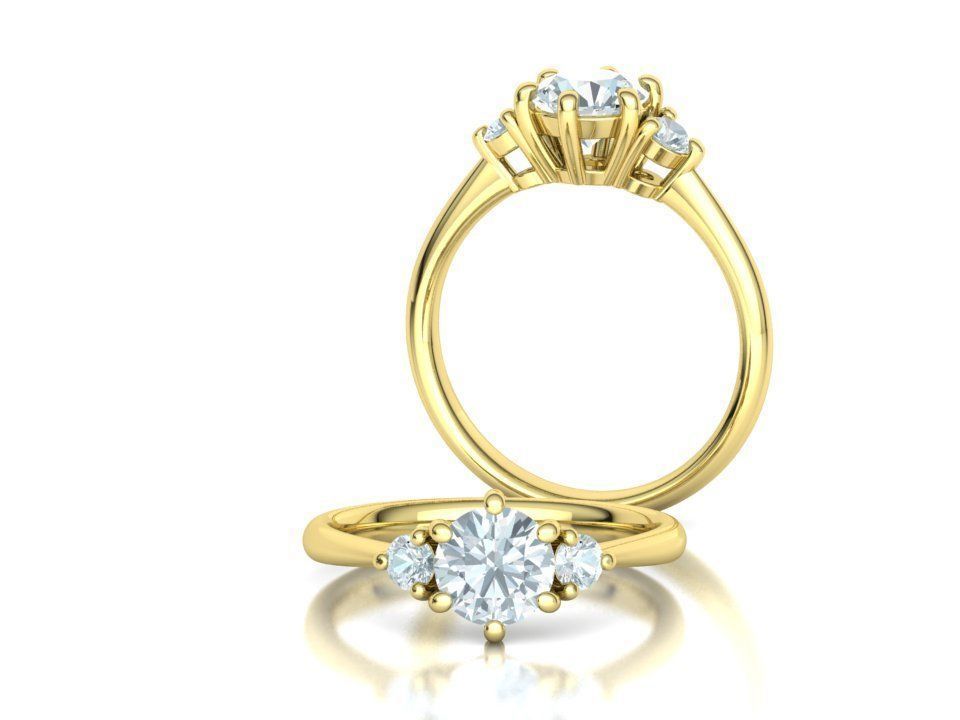 3 Stone Mia Engagement Ring 1ct main and 3mm side stones 3D print model_2