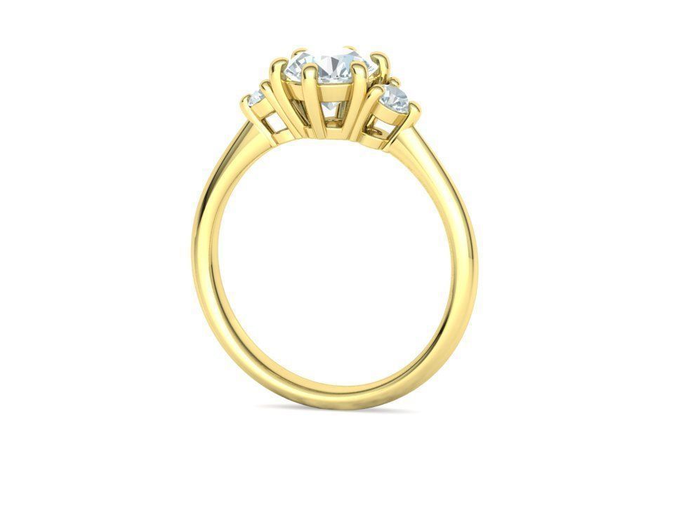 3 Stone Mia Engagement Ring 1ct main and 3mm side stones 3D print model_26
