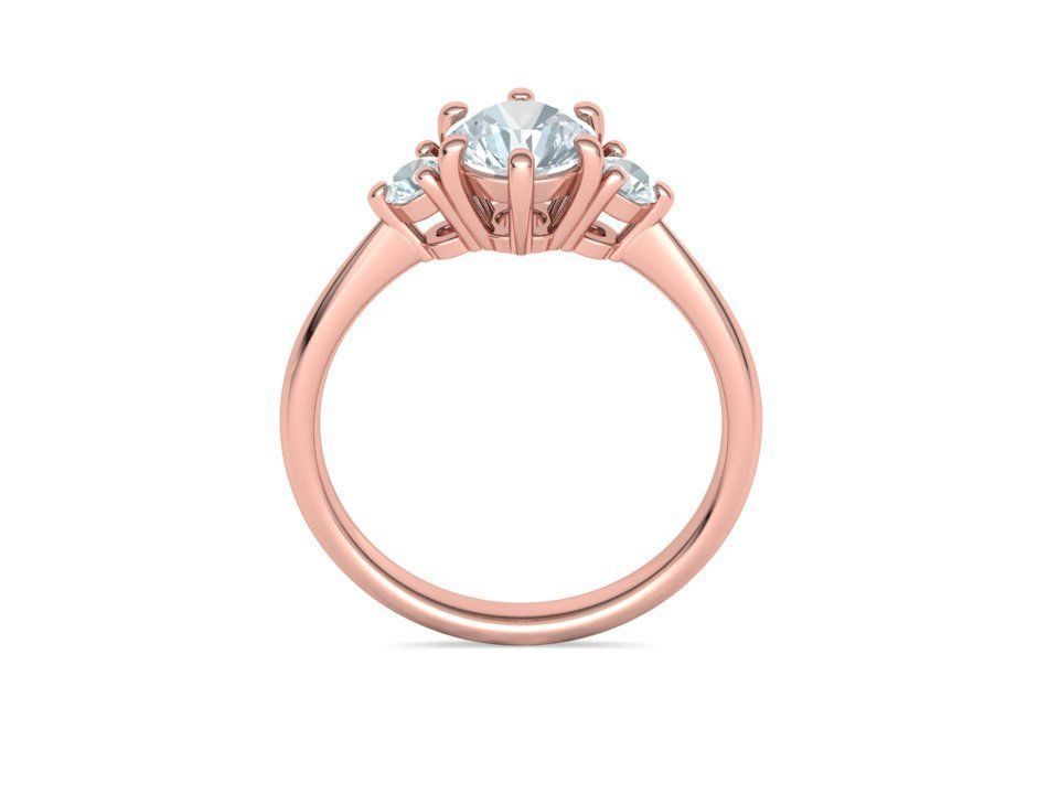3 Stone Mia Engagement Ring 1ct main and 3mm side stones 3D print model_21