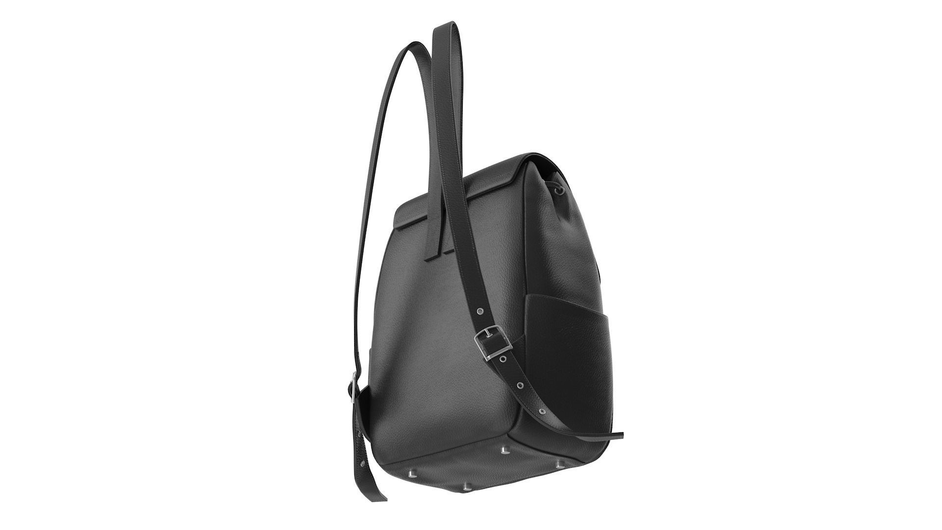 Black Leather Backpack Low-poly 3D model_5