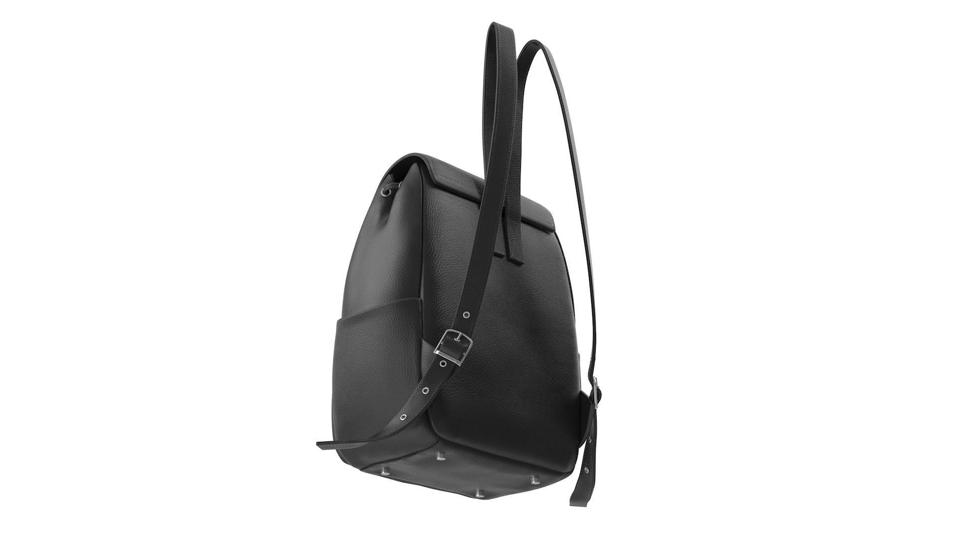 Black Leather Backpack Low-poly 3D model_4