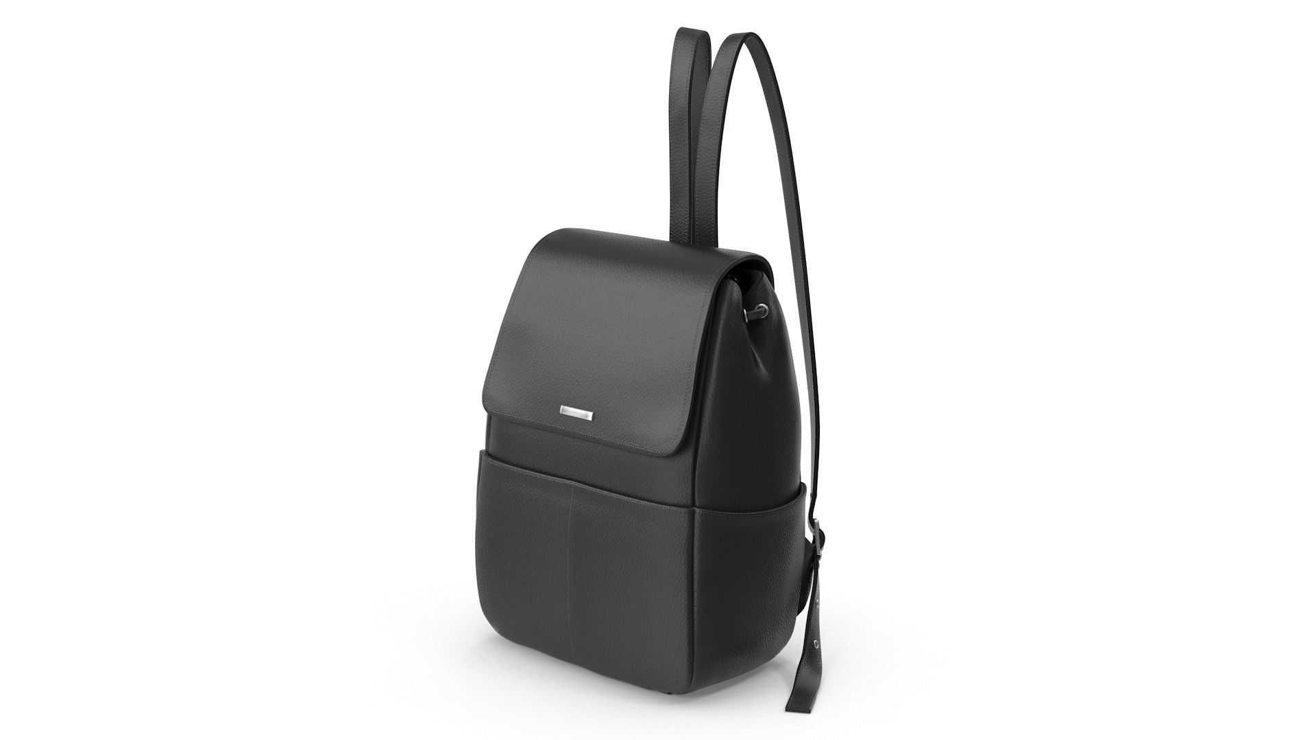 Black Leather Backpack Low-poly 3D model_2
