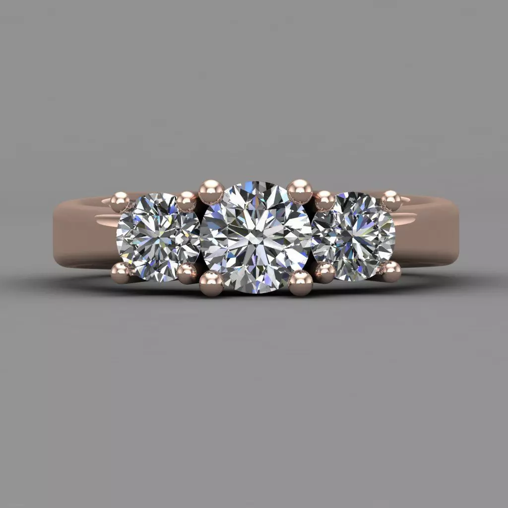 3 Diamonds Rose Gold Wedding Woman Ring 3D Print Model Free 3D print model