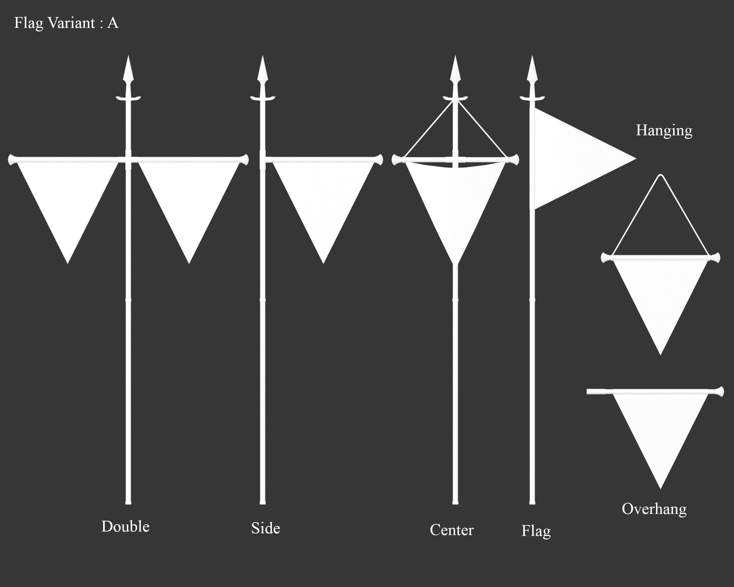 Medieval Elegant Decoration Flags and Banners Low-poly 3D model_4