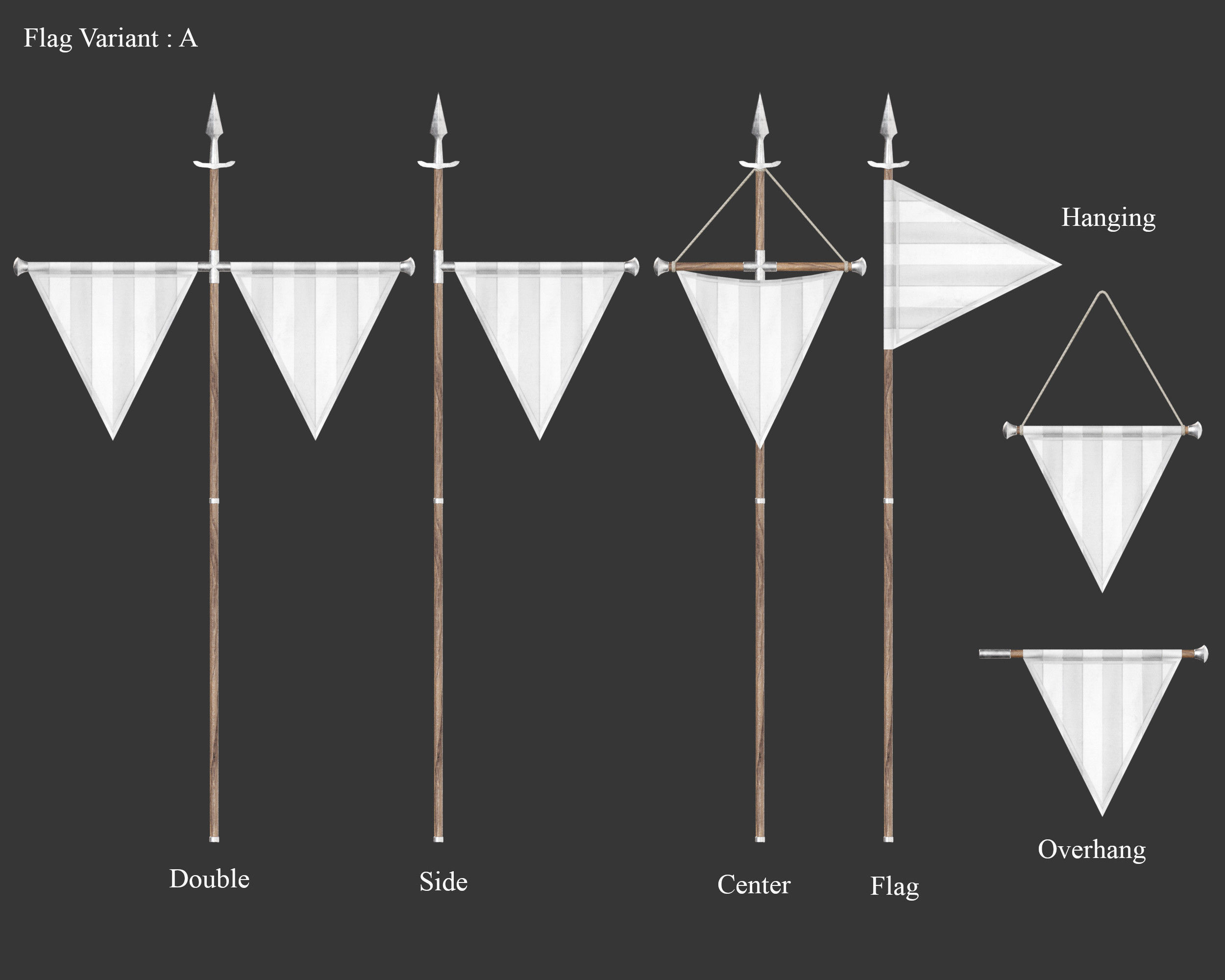 Medieval Elegant Decoration Flags and Banners Low-poly 3D model_3
