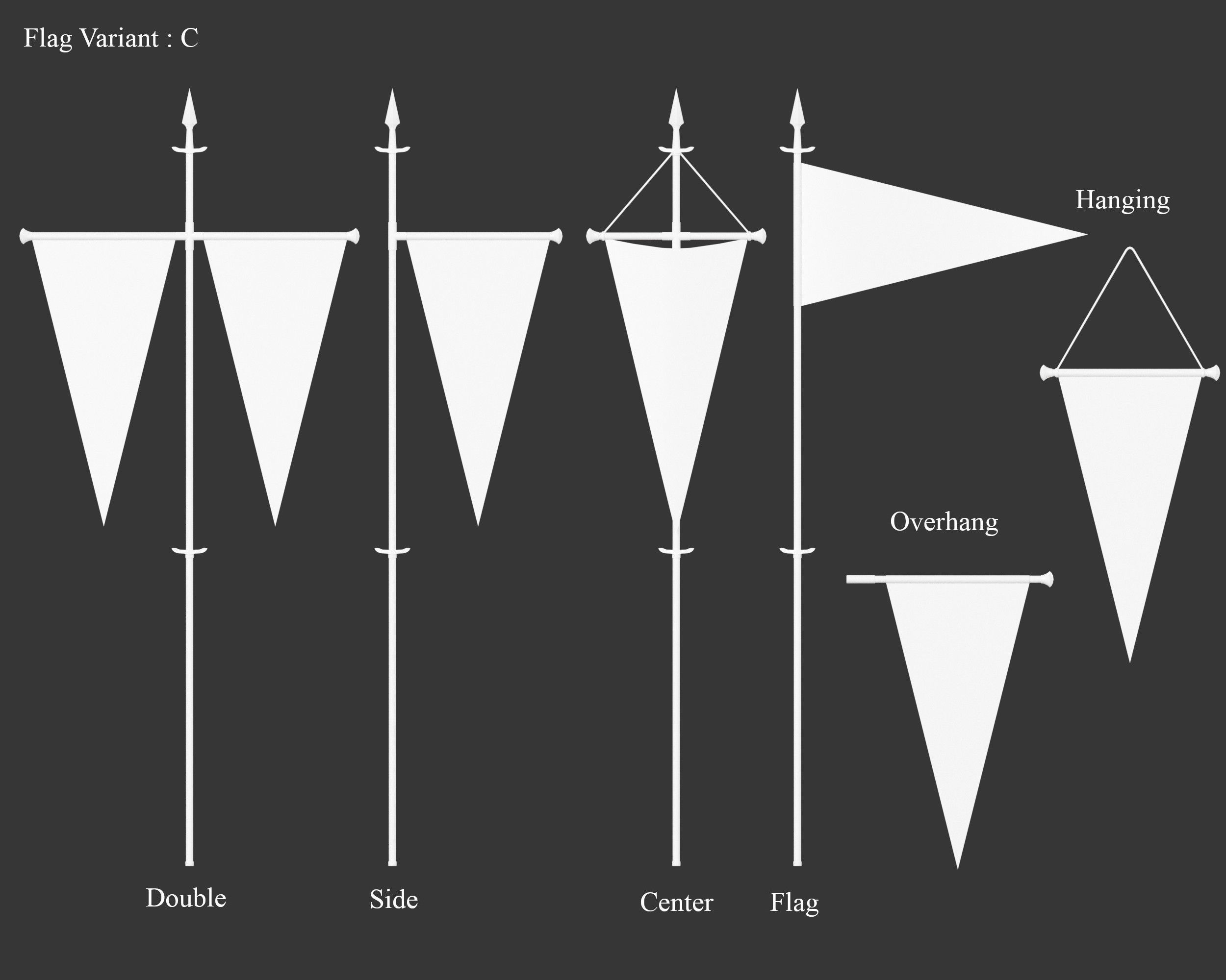 Medieval Elegant Decoration Flags and Banners Low-poly 3D model_10