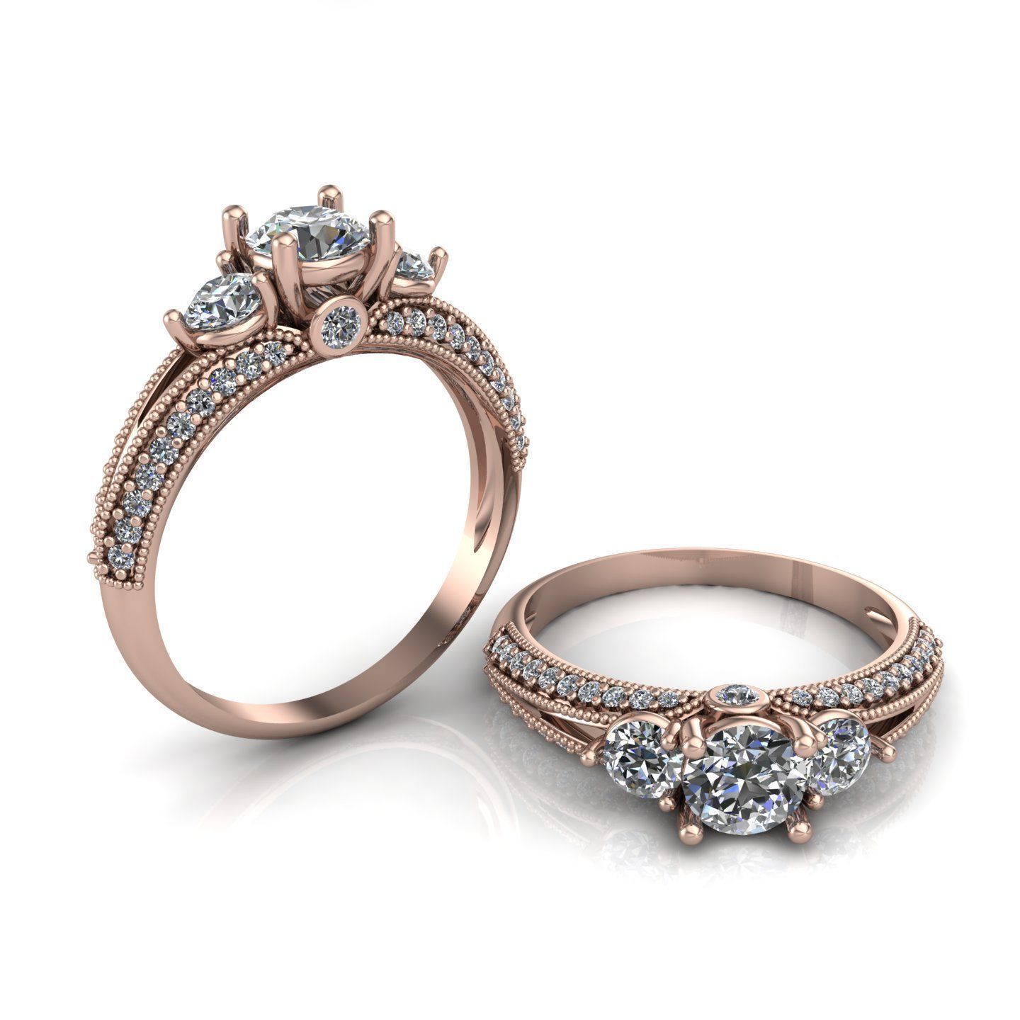 Engagement ring with round center 3D print model 3D print model_2