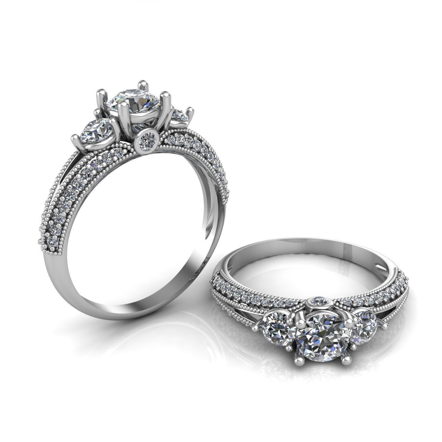 Engagement ring with round center 3D print model 3D print model_1