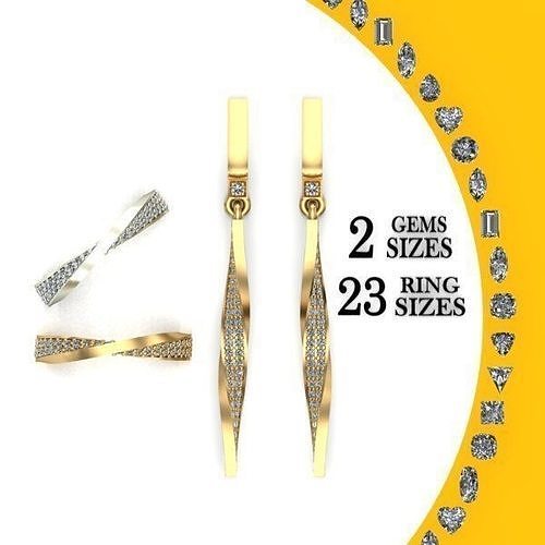 Set  twisted rings and earrings 3D print model