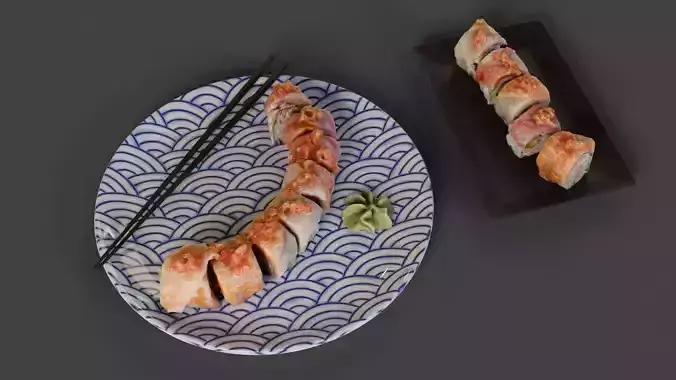Rainbow Roll Sushi - Scene Prop 3D model