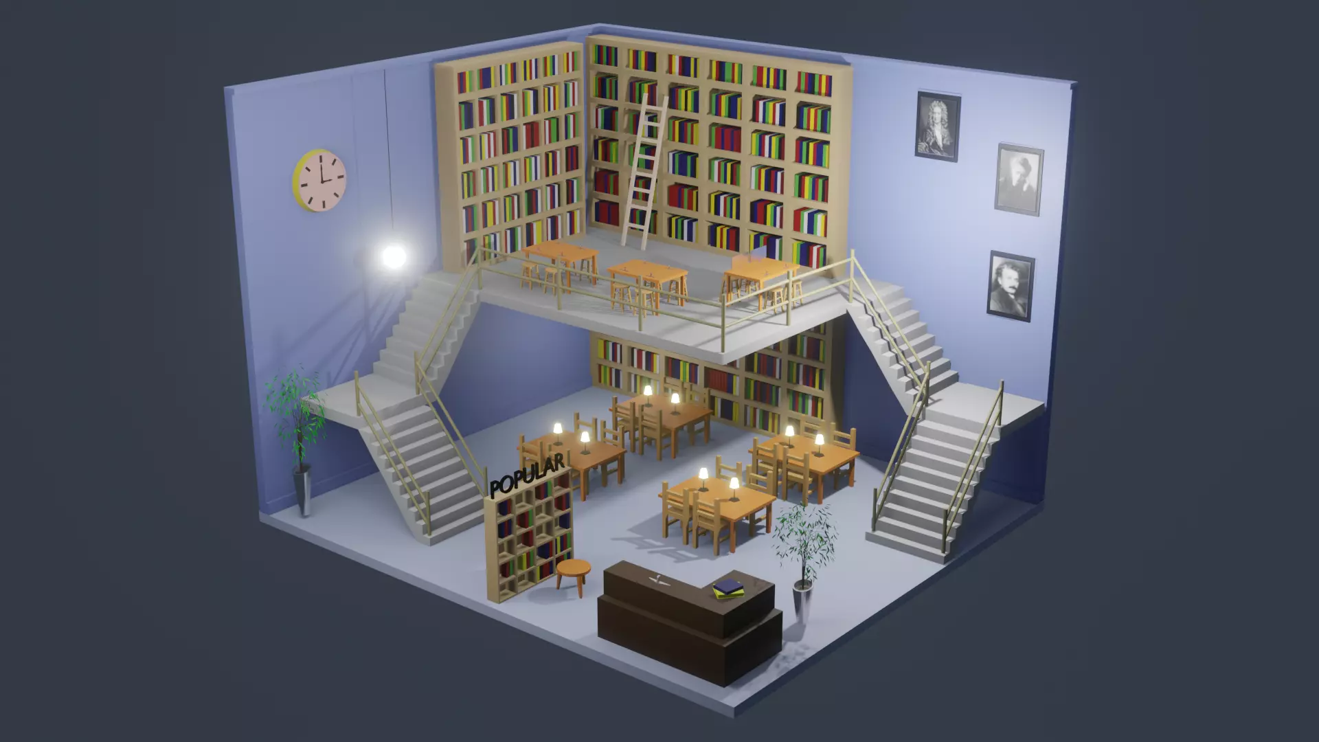 Low Poly Library 001 Low-poly 3D model_0