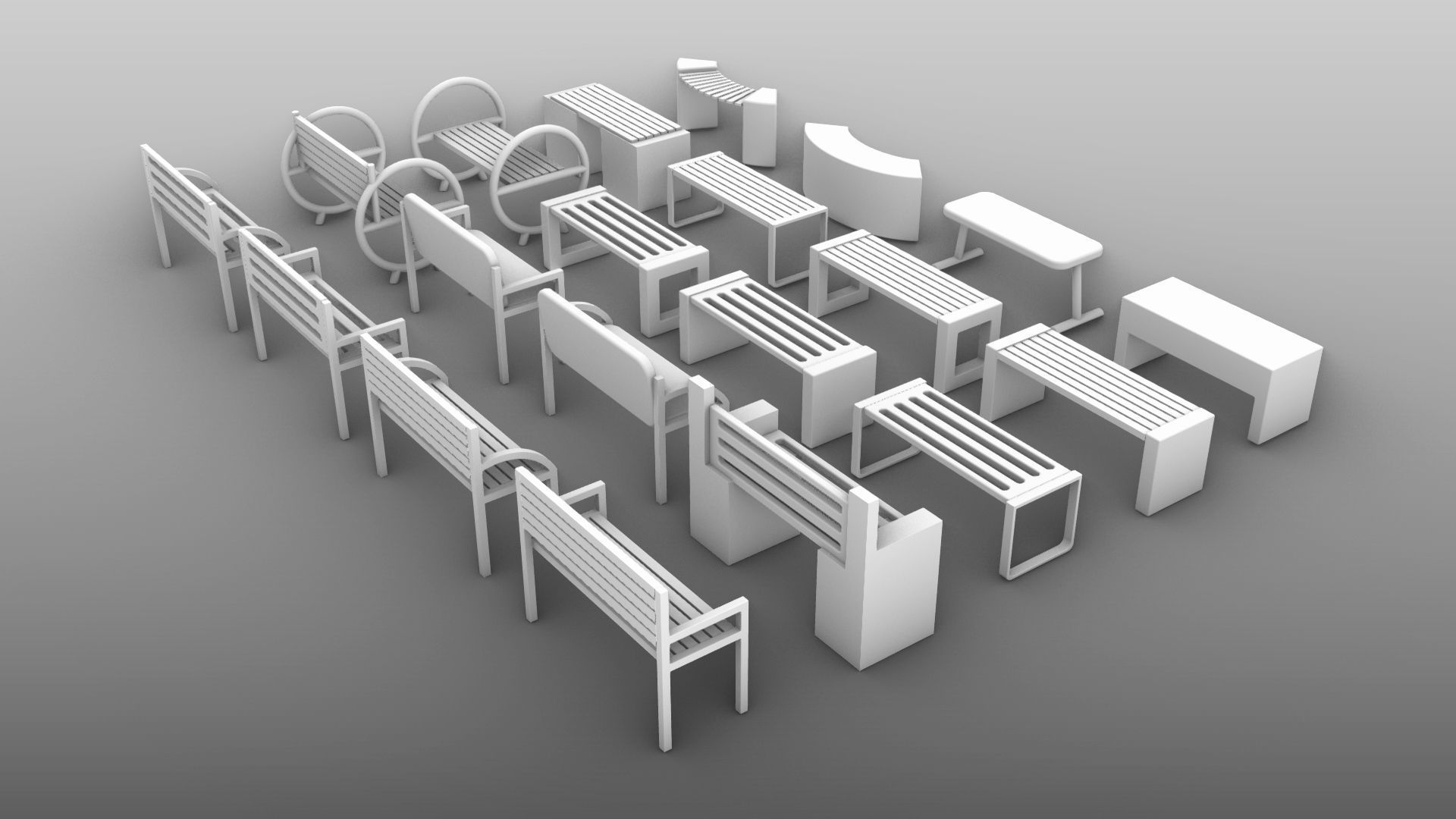 Bench and desk collection 001 Low-poly 3D model_7