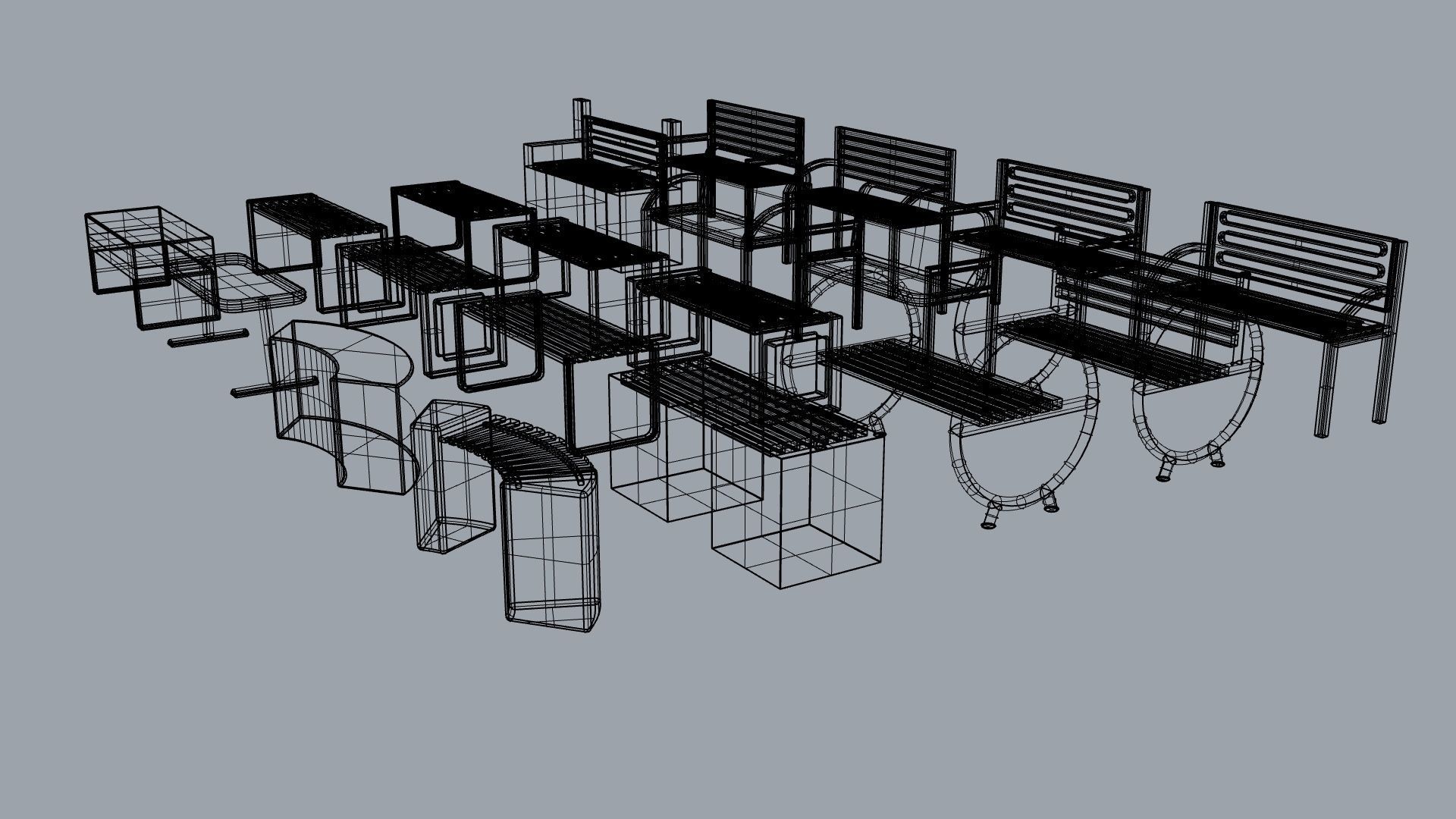 Bench and desk collection 001 Low-poly 3D model_22