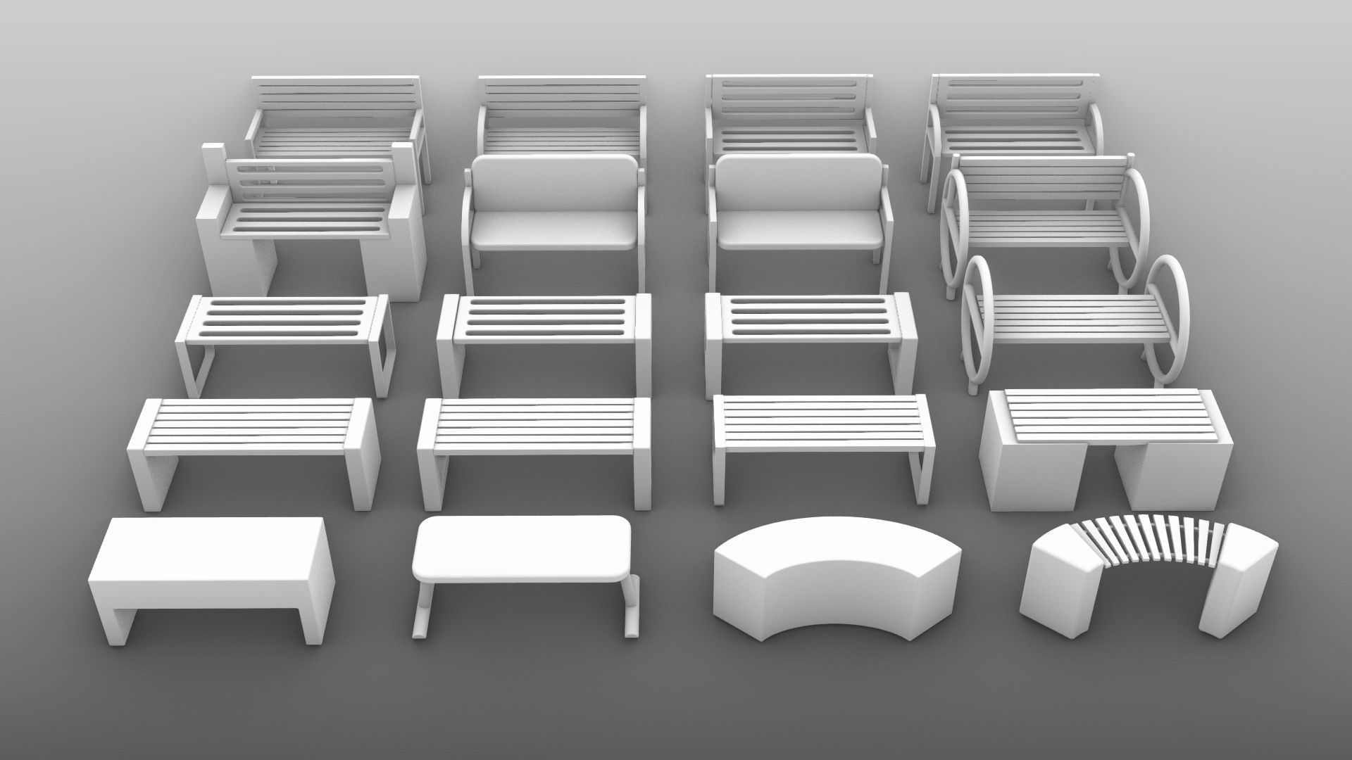 Bench and desk collection 001 Low-poly 3D model_6