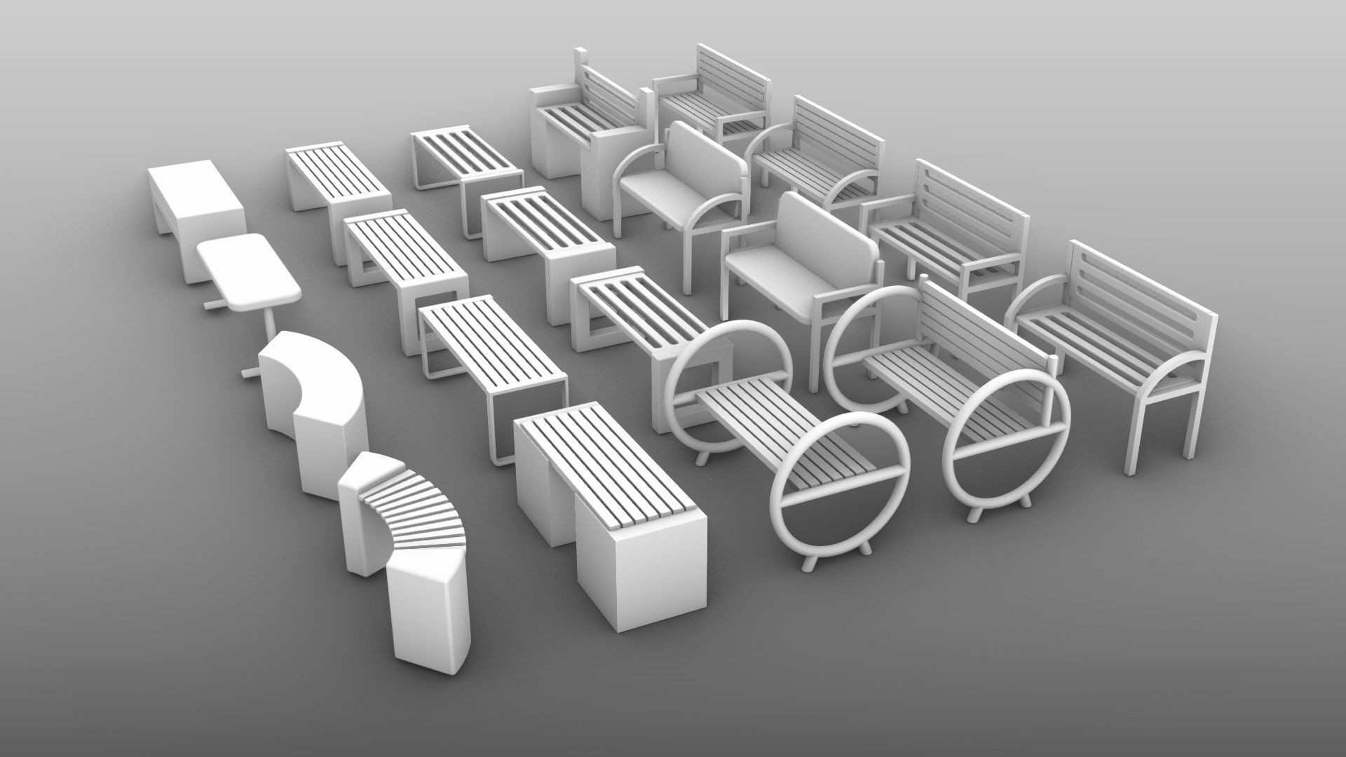 Bench and desk collection 001 Low-poly 3D model_4