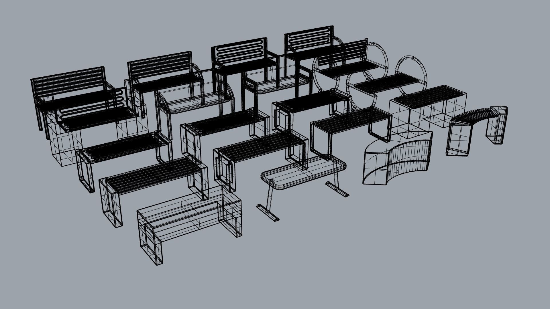 Bench and desk collection 001 Low-poly 3D model_18