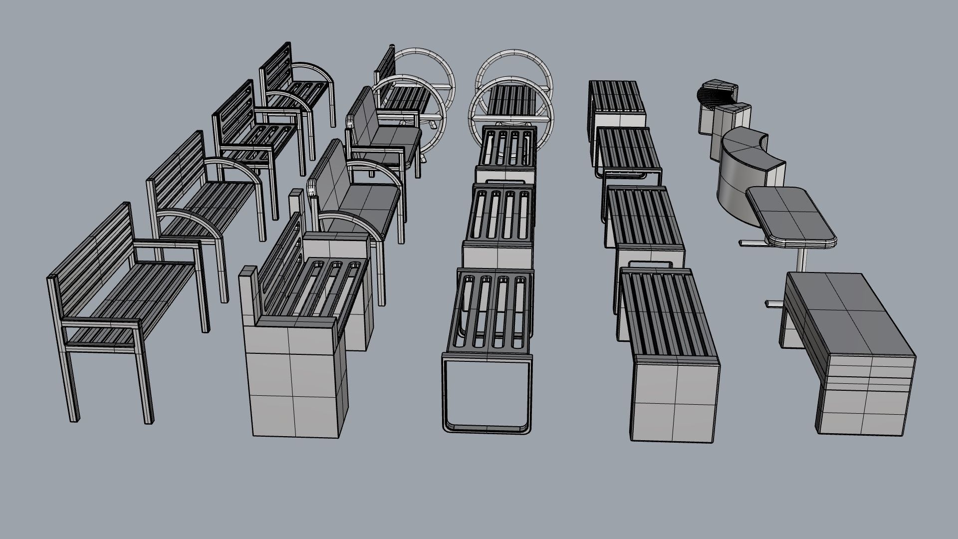 Bench and desk collection 001 Low-poly 3D model_17