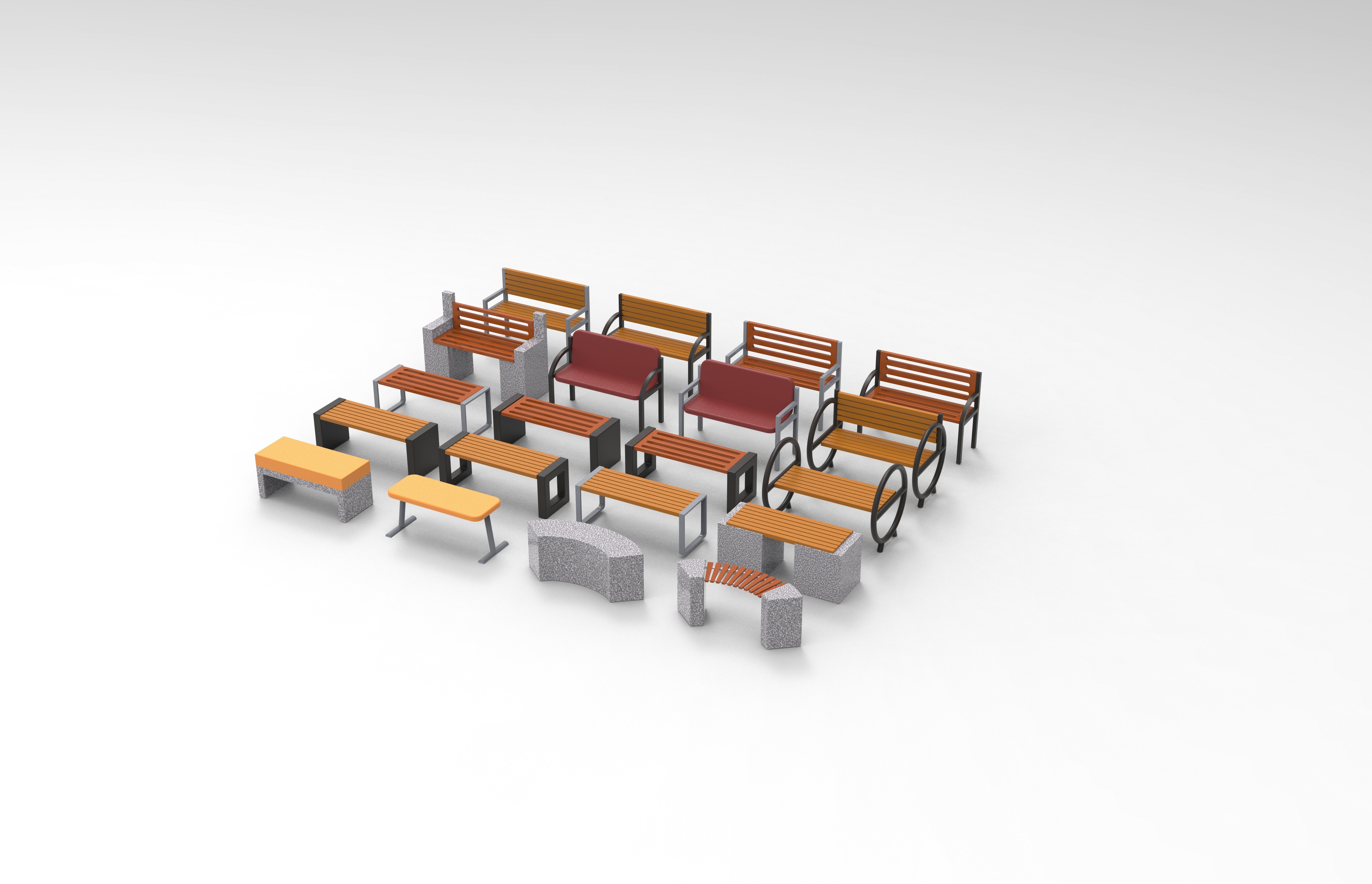 Bench and desk collection 001 Low-poly 3D model_2