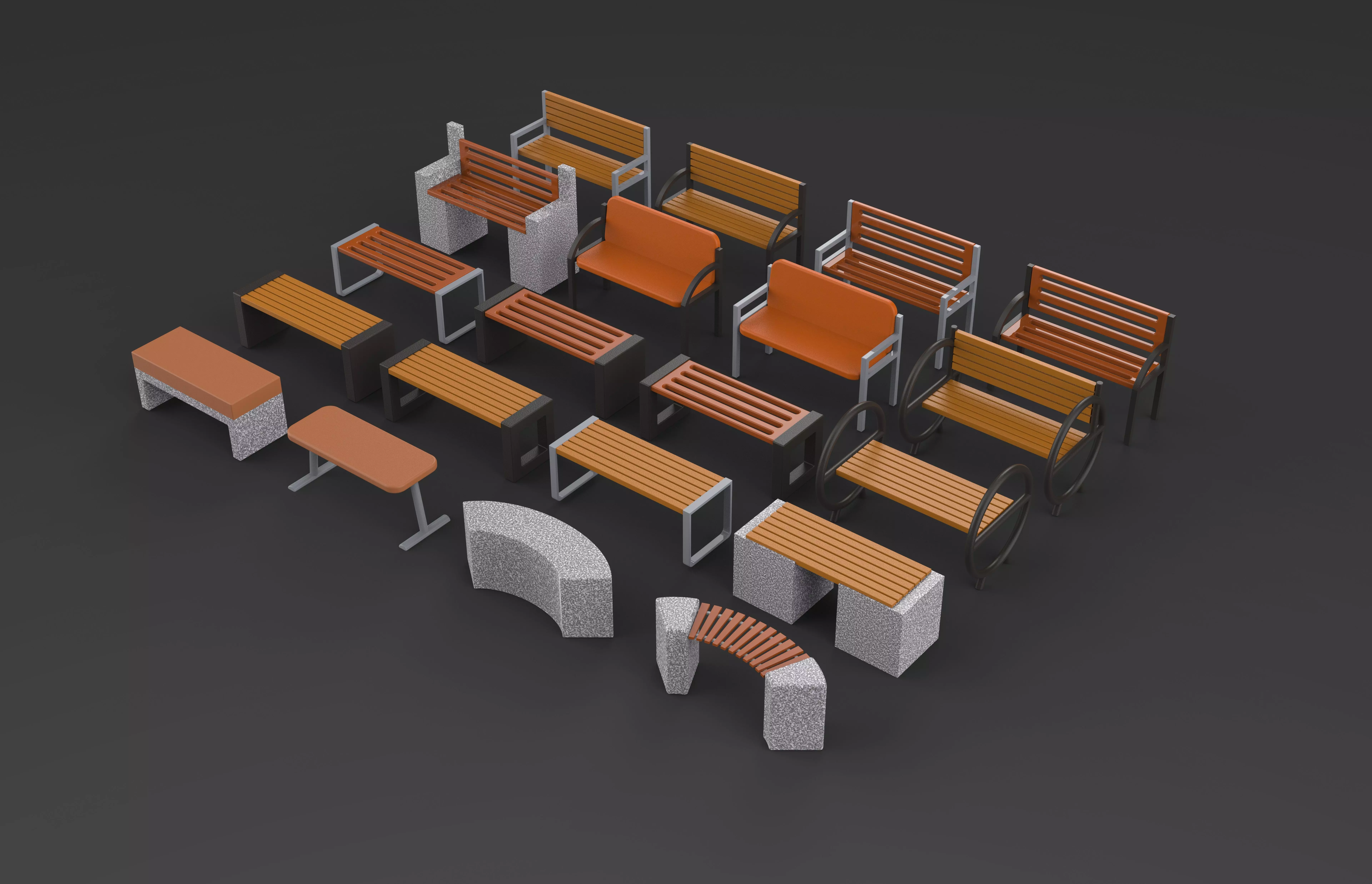 Bench and desk collection 001 Low-poly 3D model_0