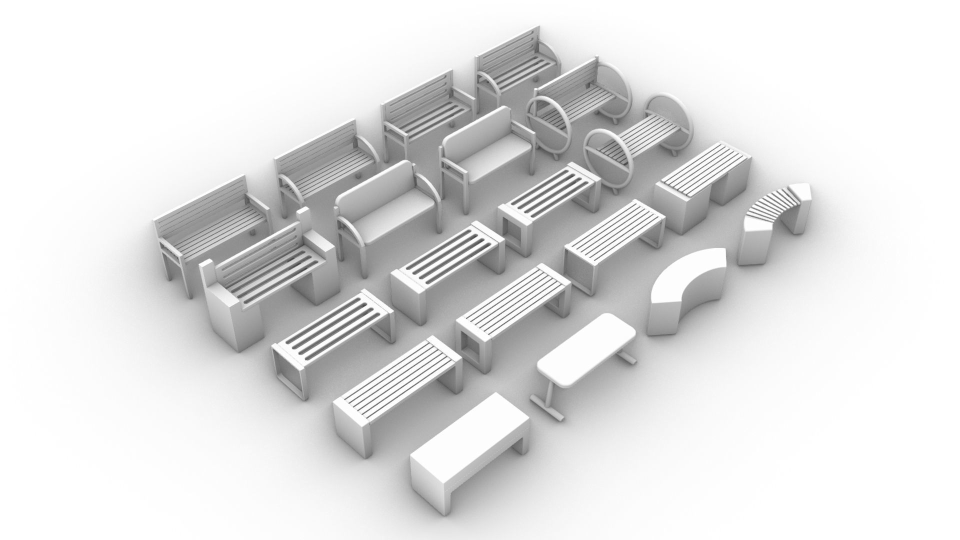 Bench and desk collection 001 Low-poly 3D model_3