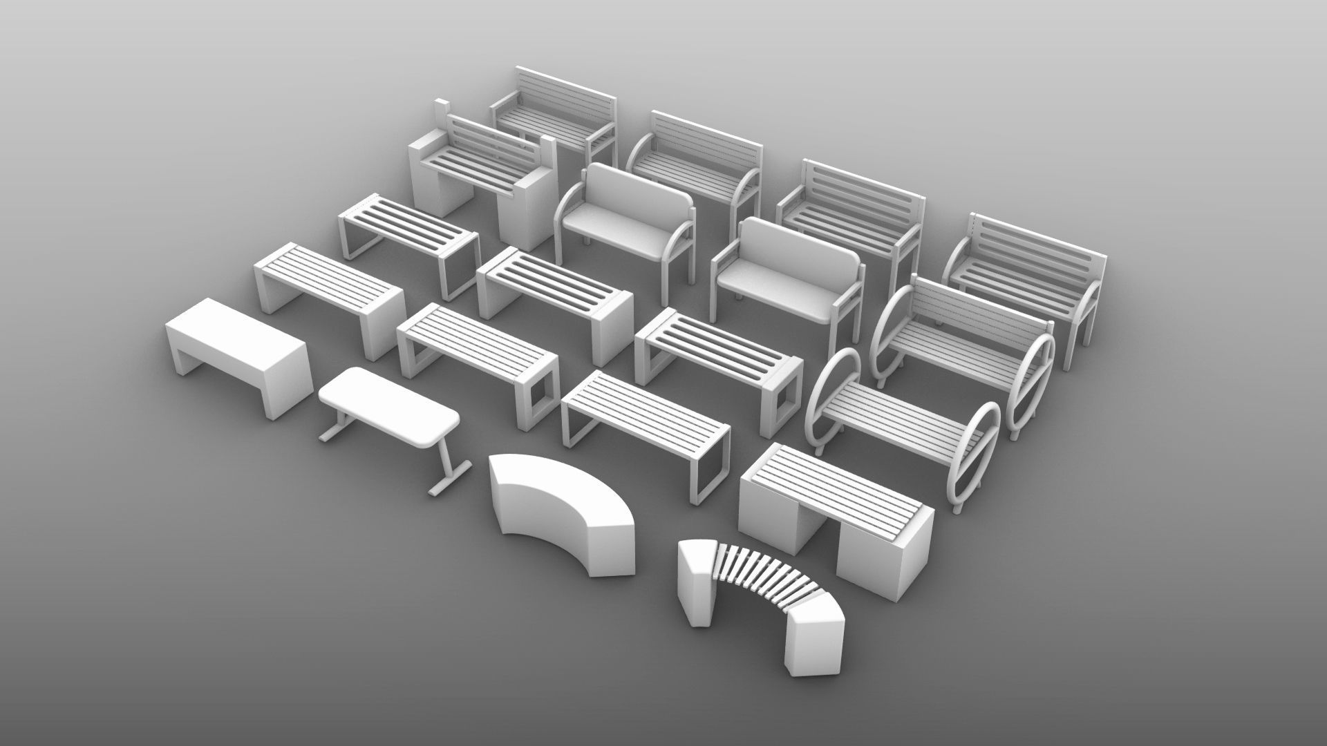 Bench and desk collection 001 Low-poly 3D model_9