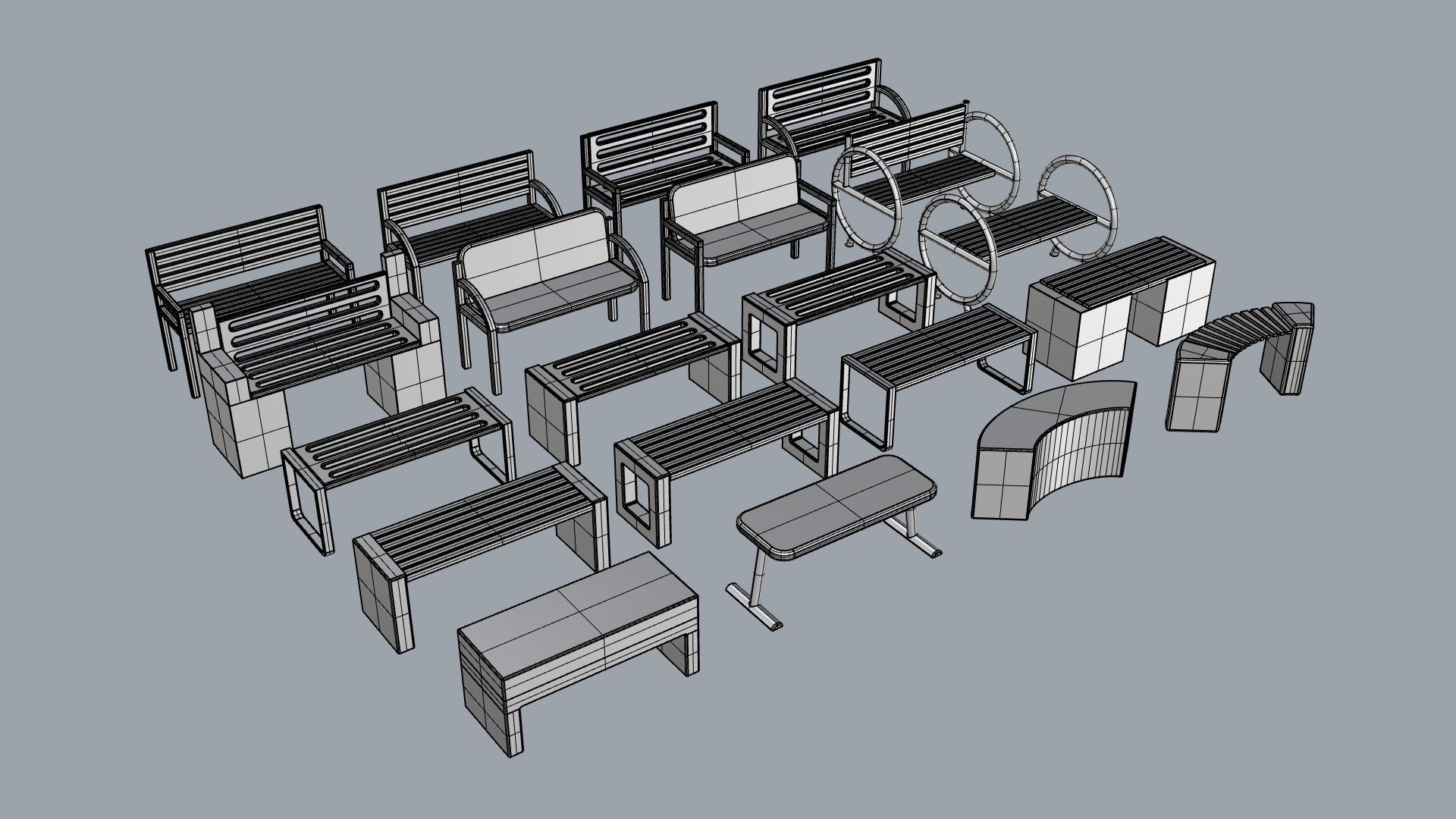 Bench and desk collection 001 Low-poly 3D model_14