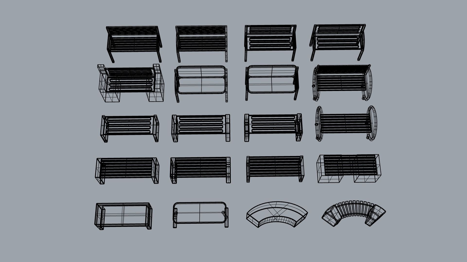 Bench and desk collection 001 Low-poly 3D model_23