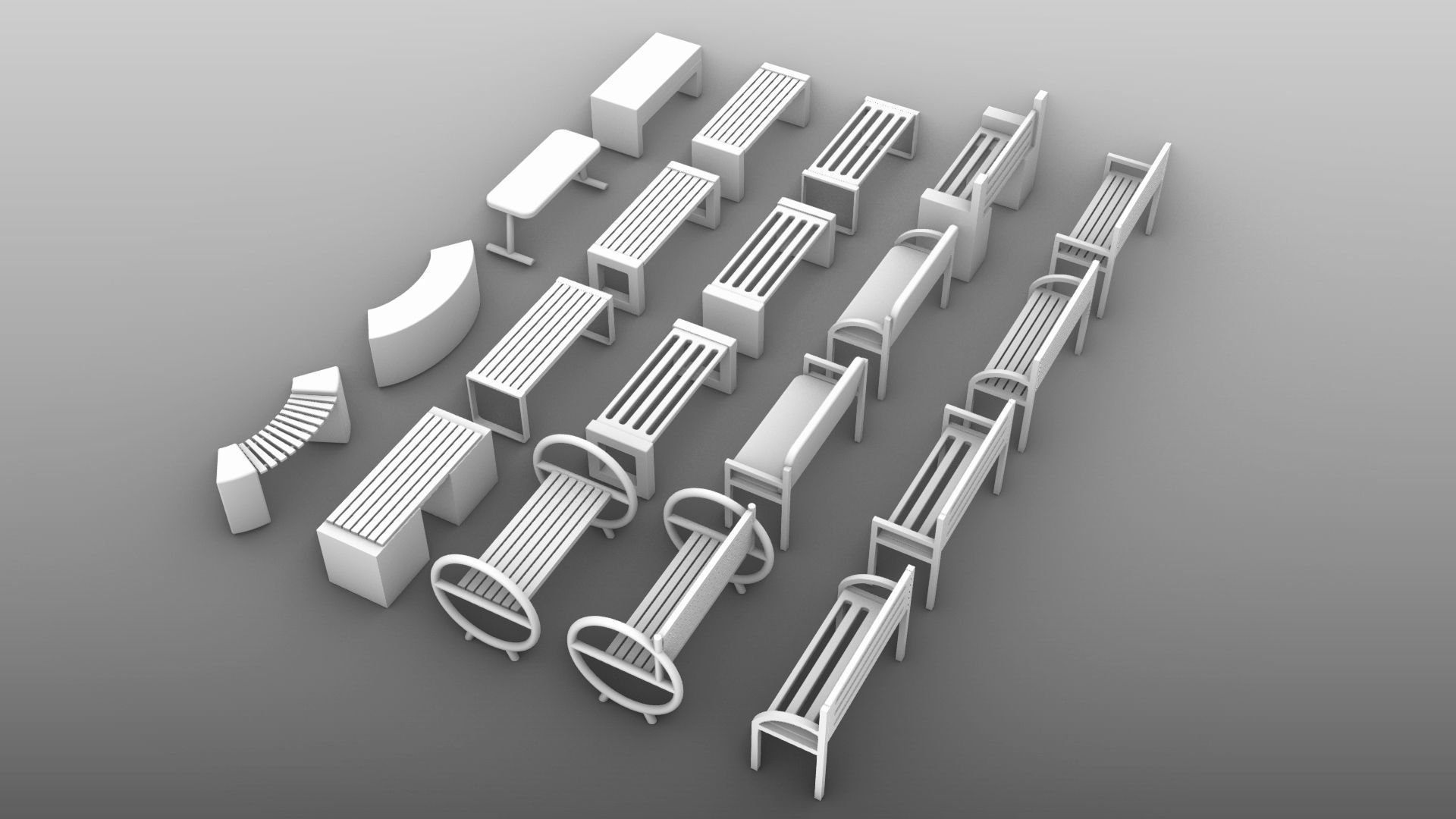 Bench and desk collection 001 Low-poly 3D model_8