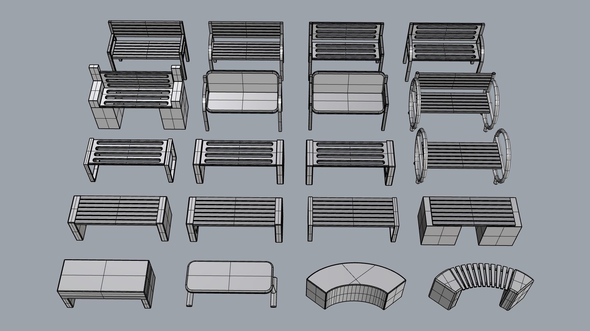 Bench and desk collection 001 Low-poly 3D model_12