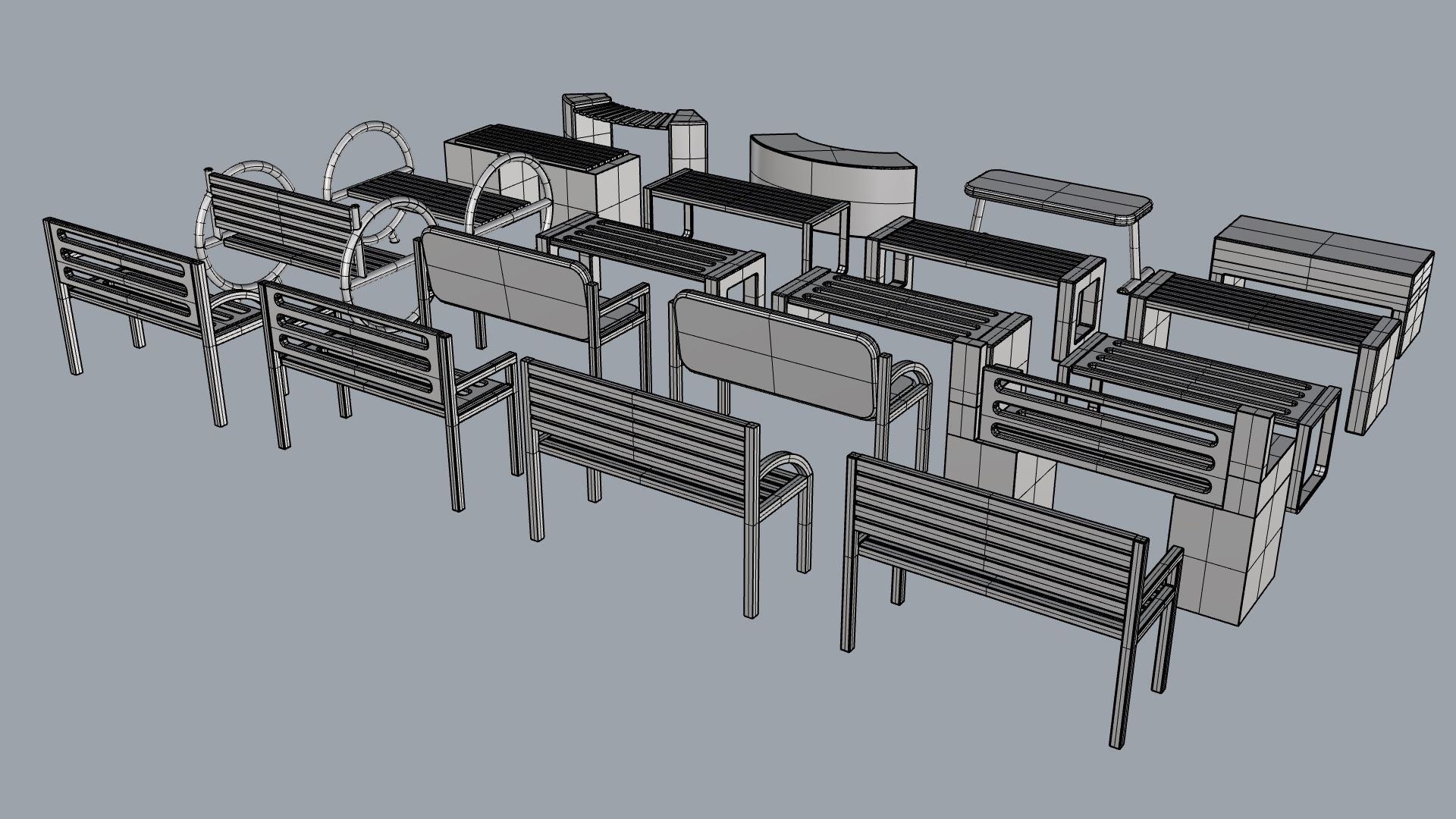 Bench and desk collection 001 Low-poly 3D model_16