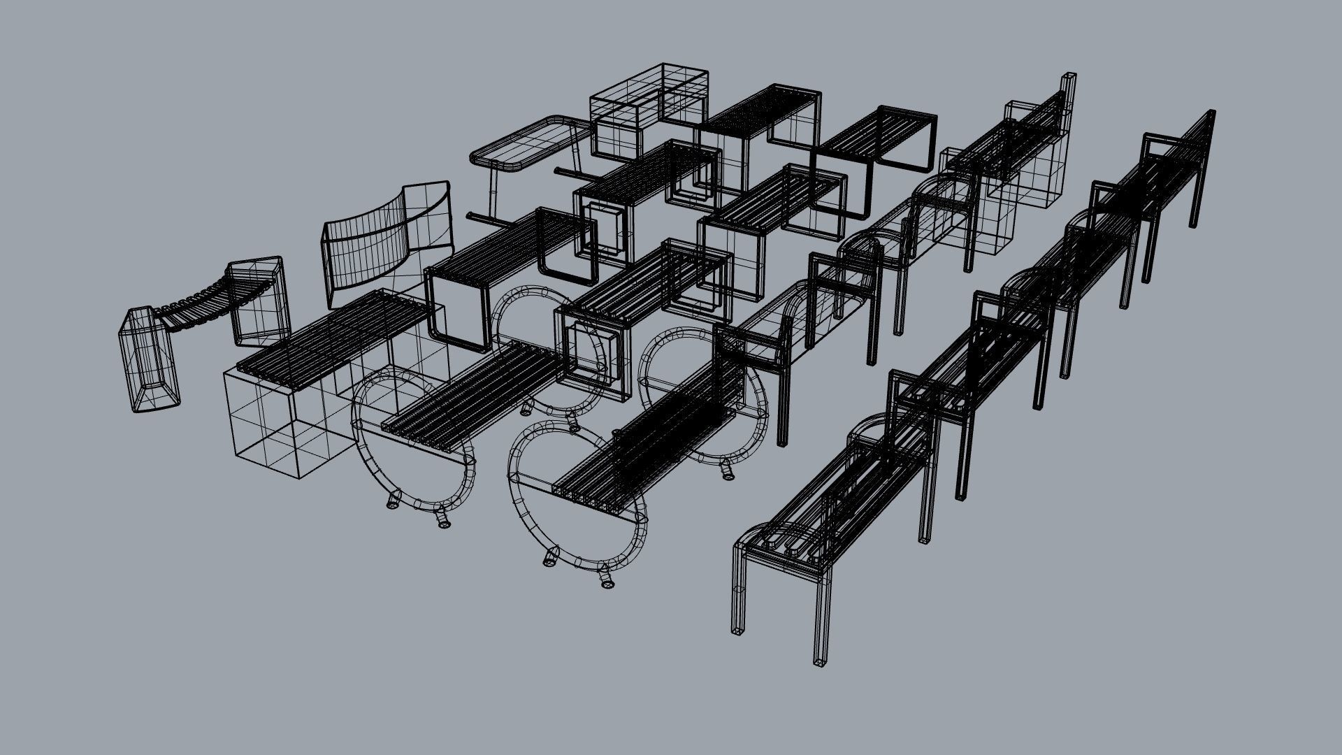 Bench and desk collection 001 Low-poly 3D model_21