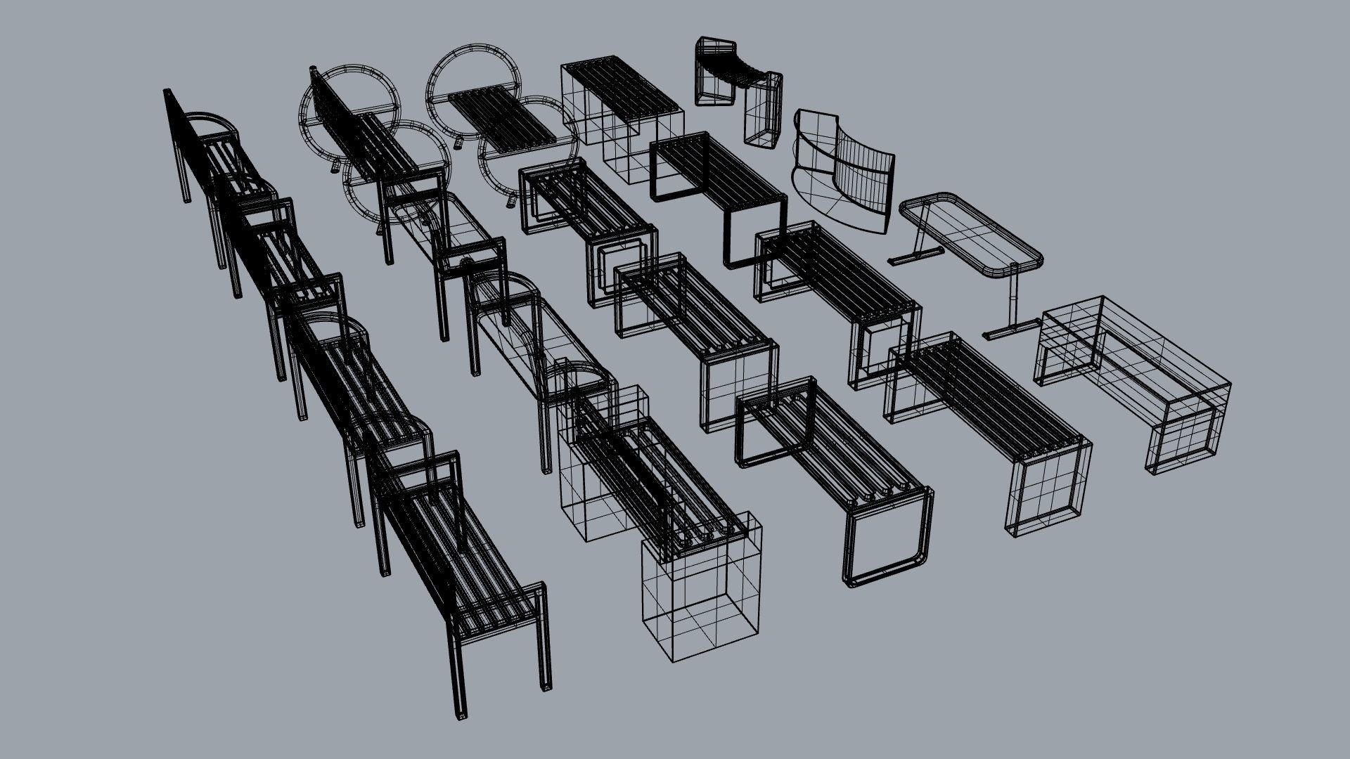 Bench and desk collection 001 Low-poly 3D model_19