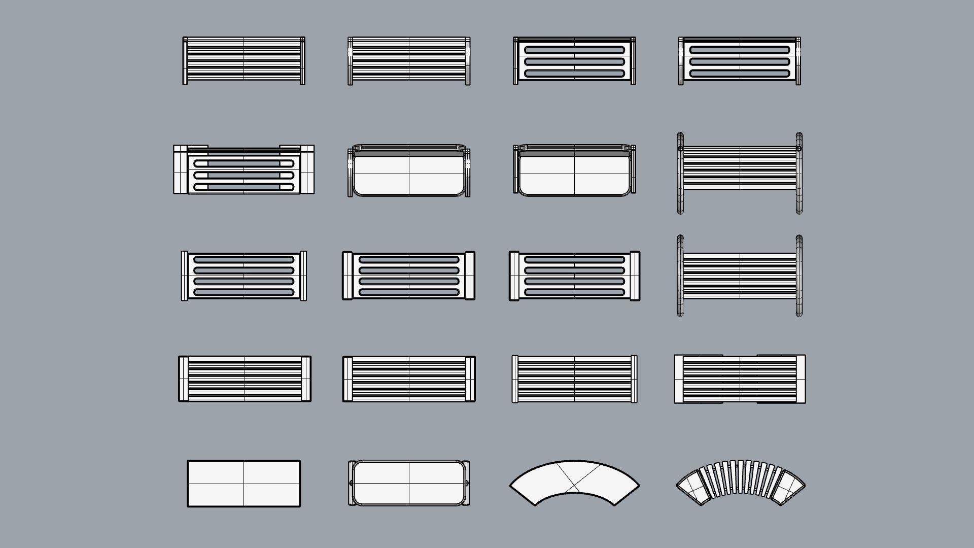 Bench and desk collection 001 Low-poly 3D model_11
