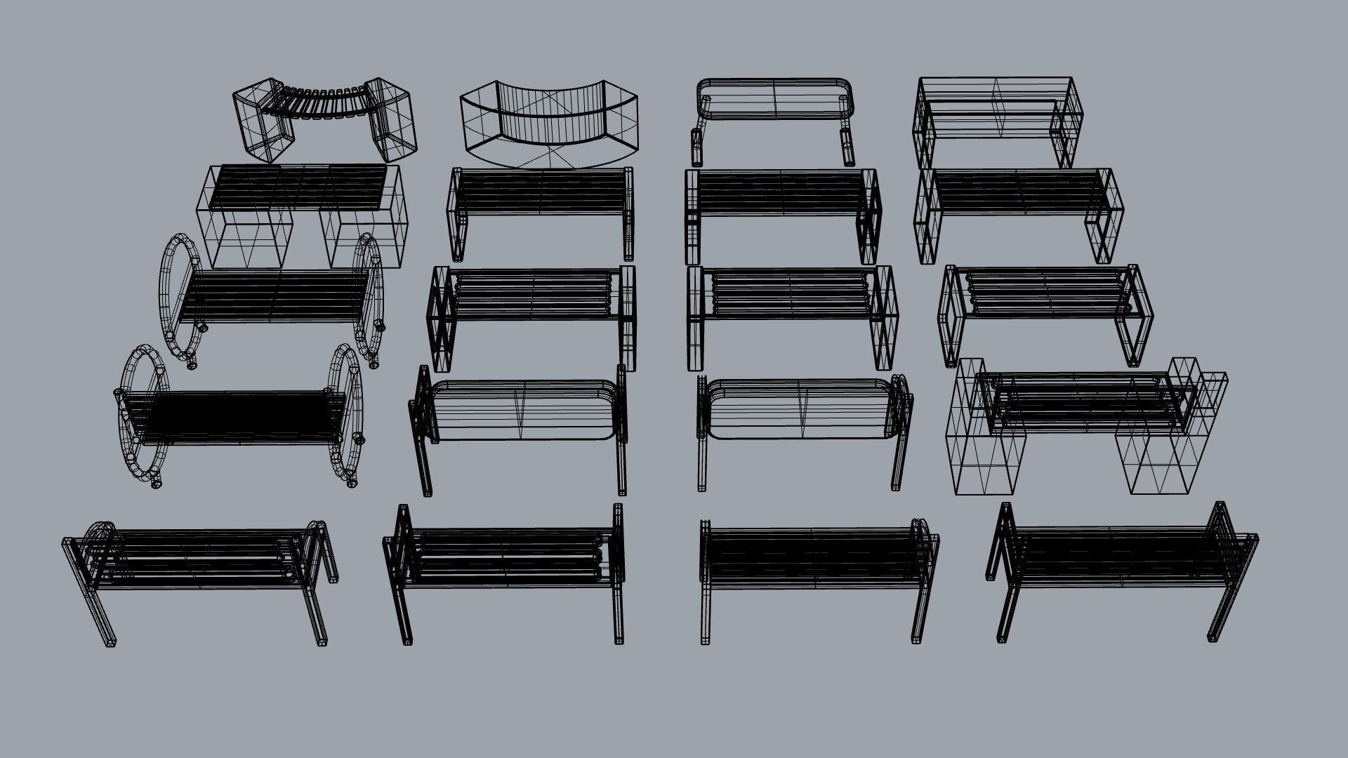 Bench and desk collection 001 Low-poly 3D model_20