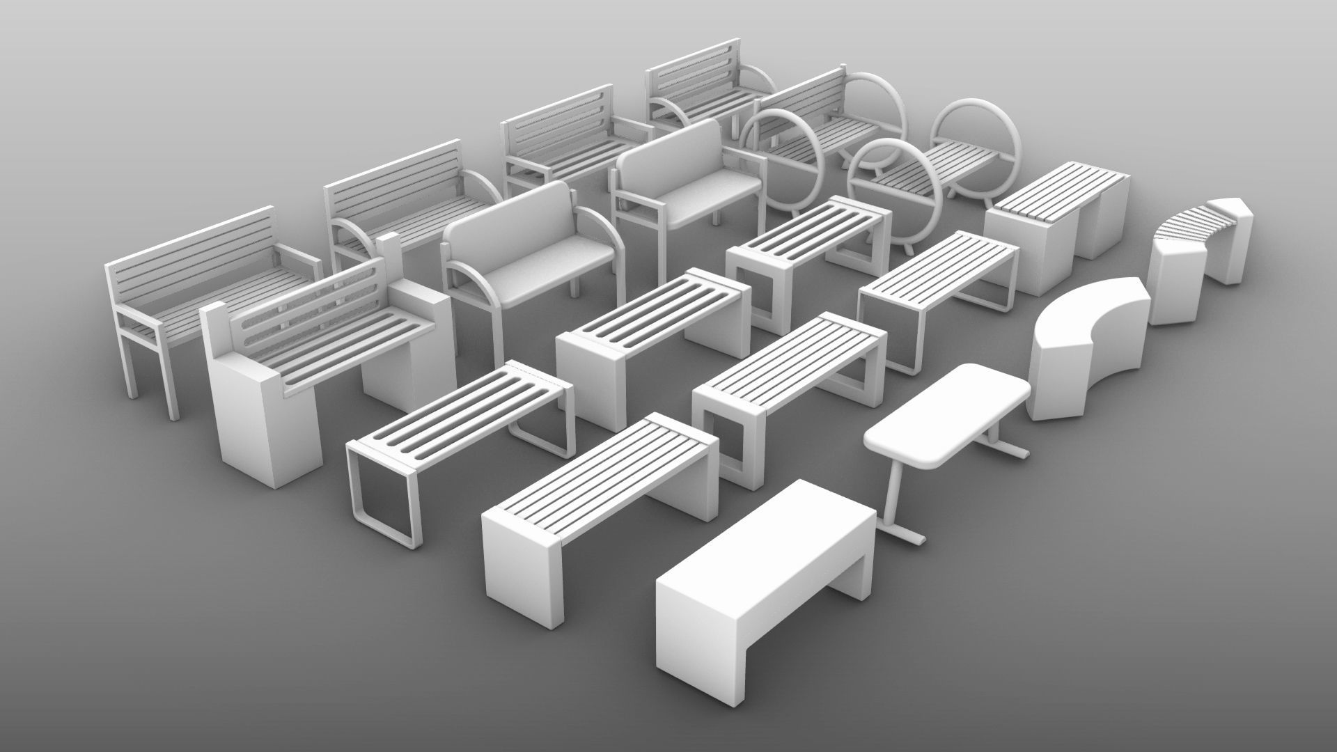 Bench and desk collection 001 Low-poly 3D model_5