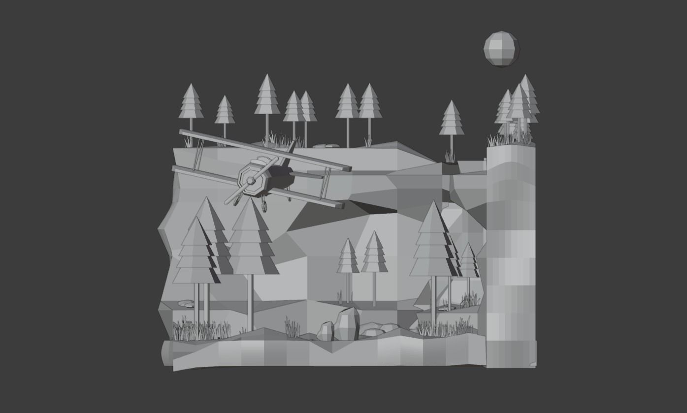 Biplane Diorama 001 Low-poly 3D model_13