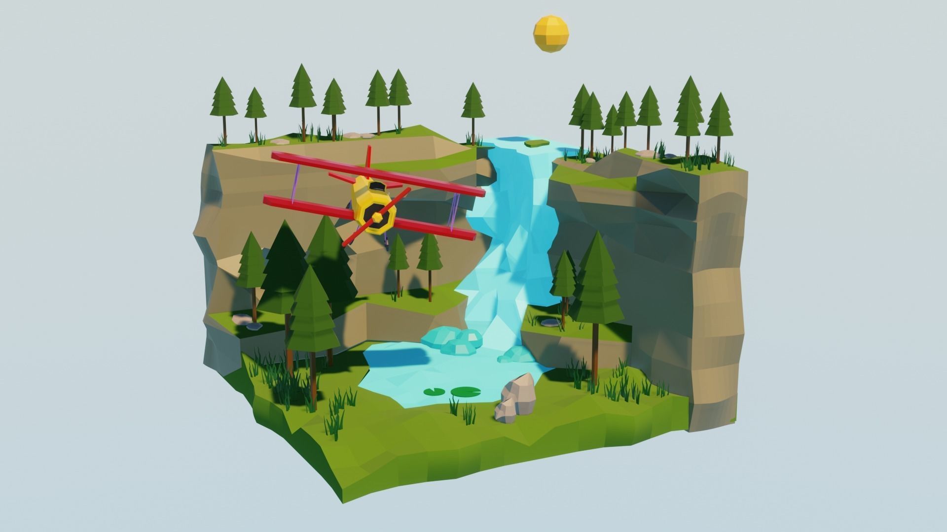 Biplane Diorama 001 Low-poly 3D model_1